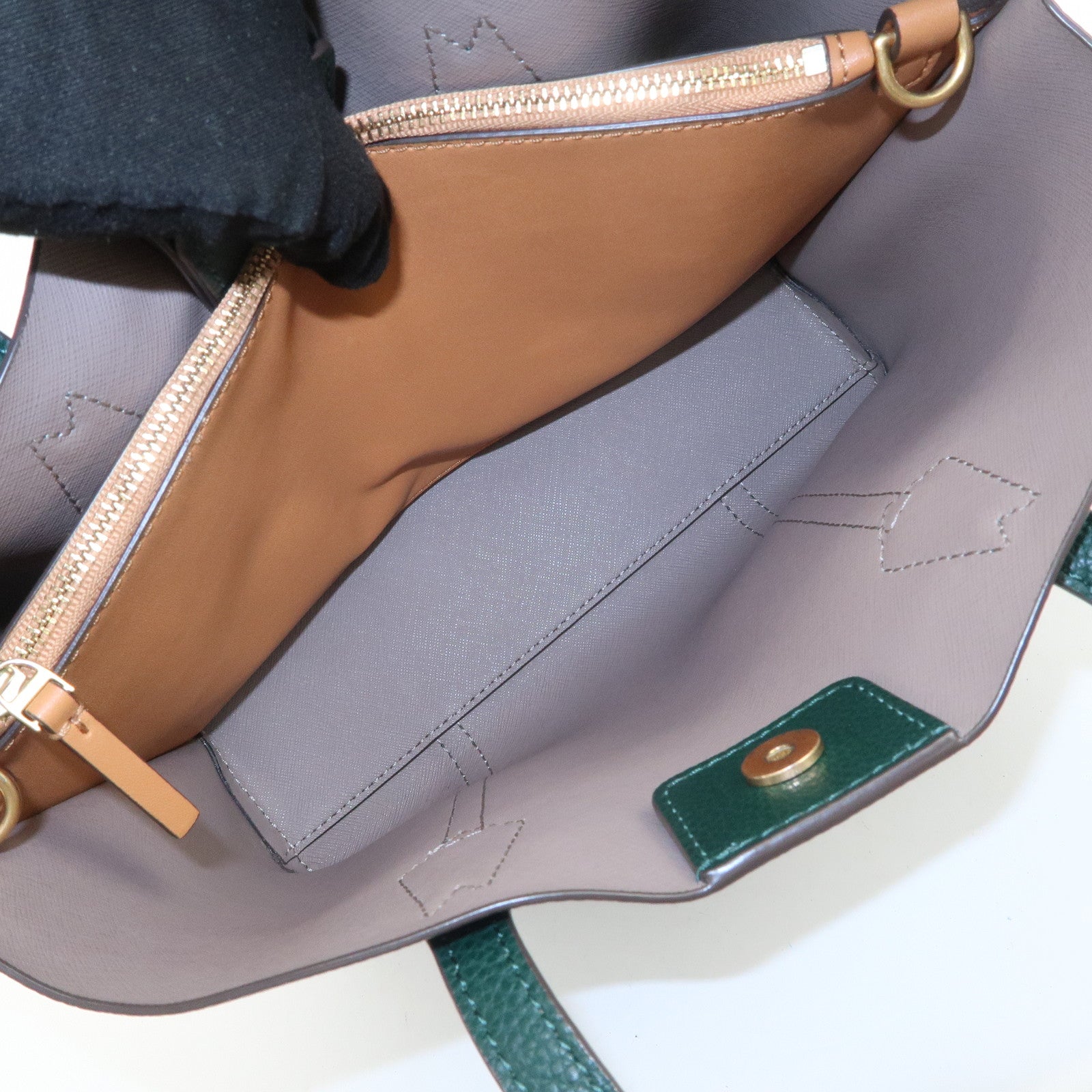 TORY BURCH Perry Logo Leather 2Way Bag Hand Bag Shoulder Bag Green