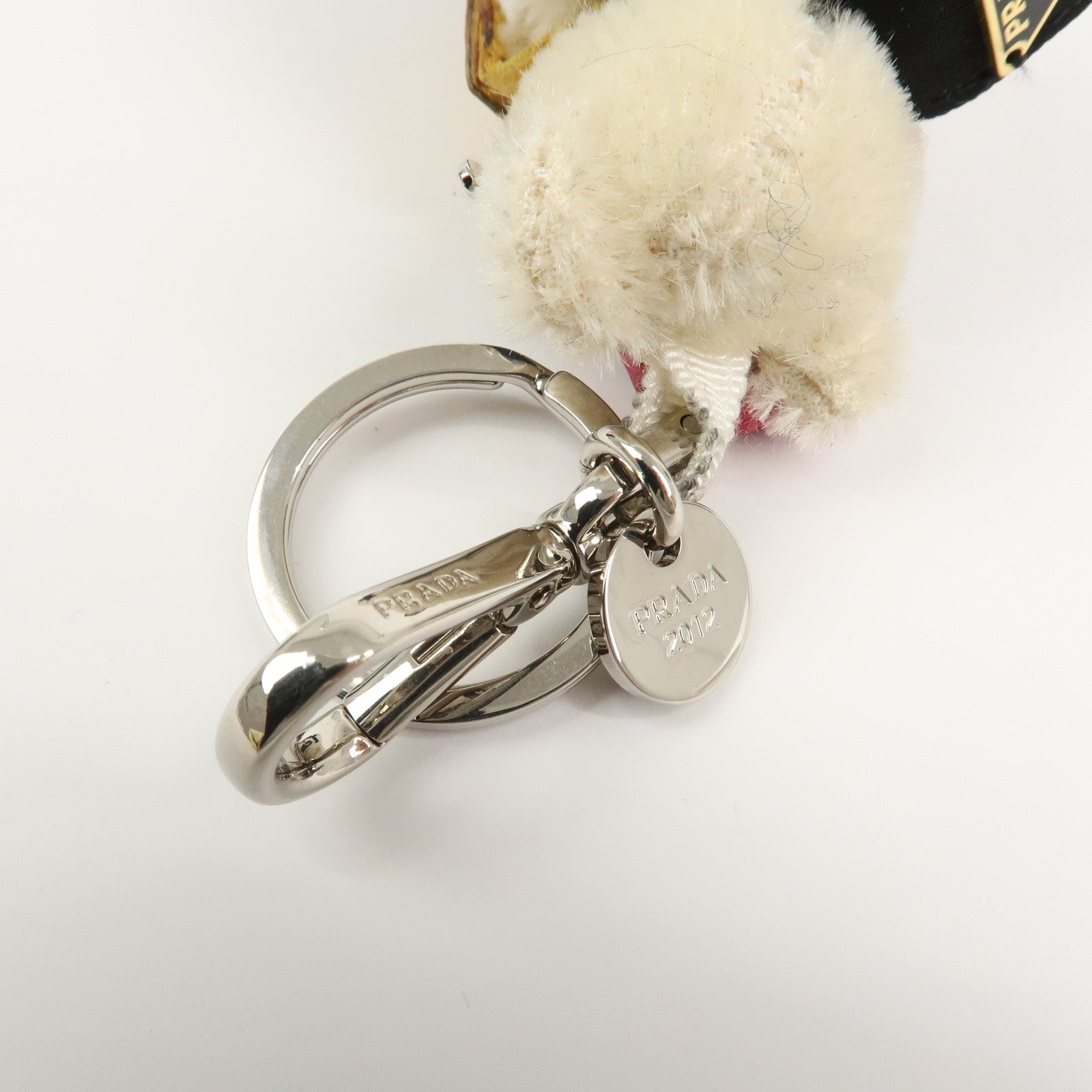 PRADA Triangle Logo Teddy Bear Bag Key Charm Denim Multicolor