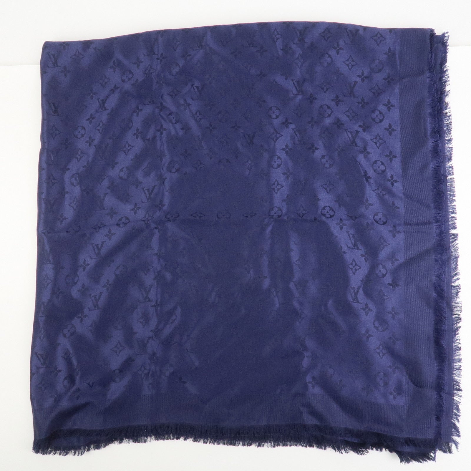 Louis Vuitton Monogram Silk Wool Scarf Shawl Bleu Nuit M72412