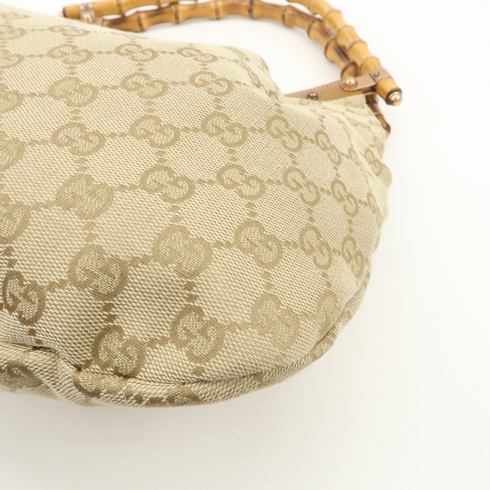 GUCCI Bamboo GG Canvas Shoulder Bag Hand Bag Beige 124293