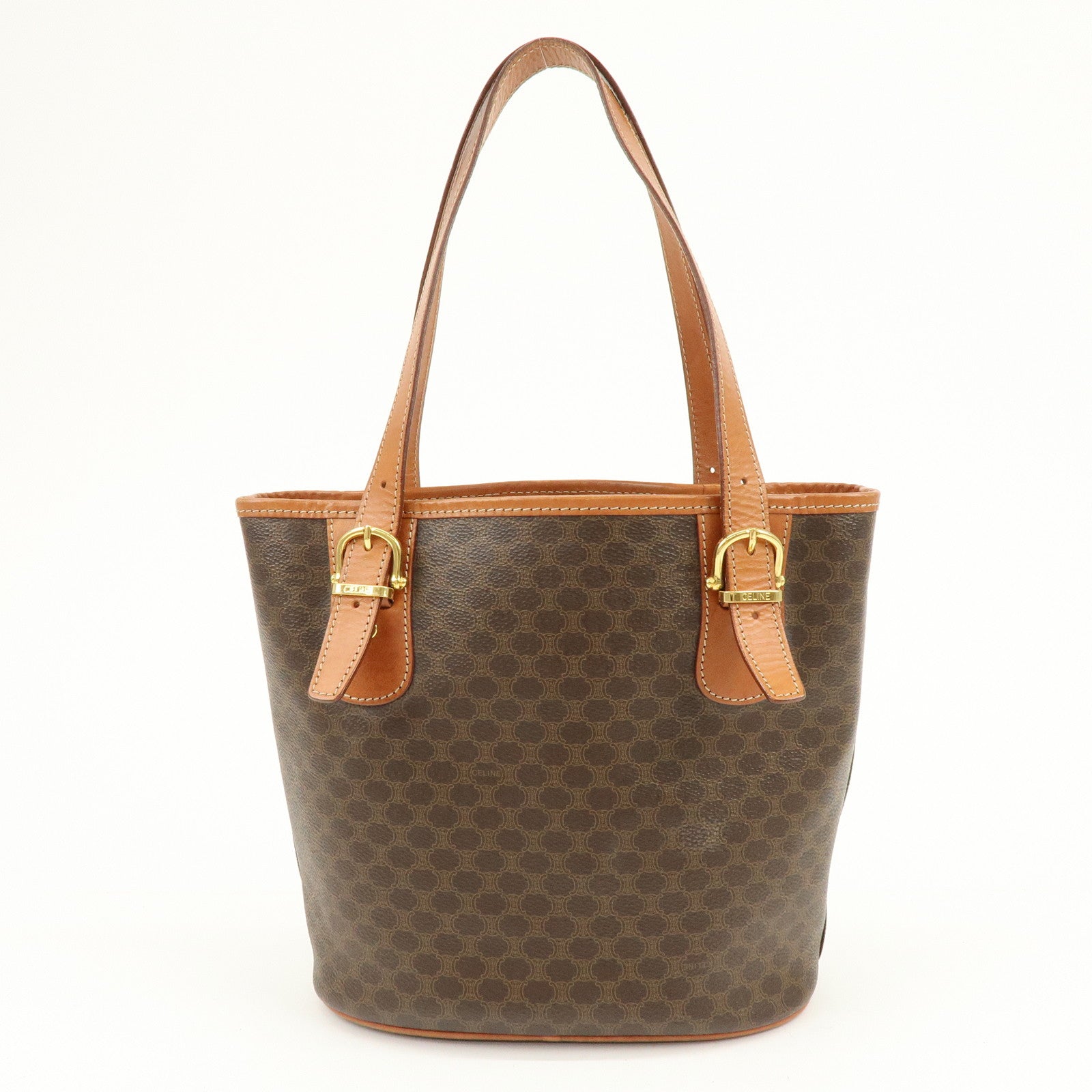 CELINE Macadam PVC Leather Tote Bag Hand Bag Shoulder Bag Brown