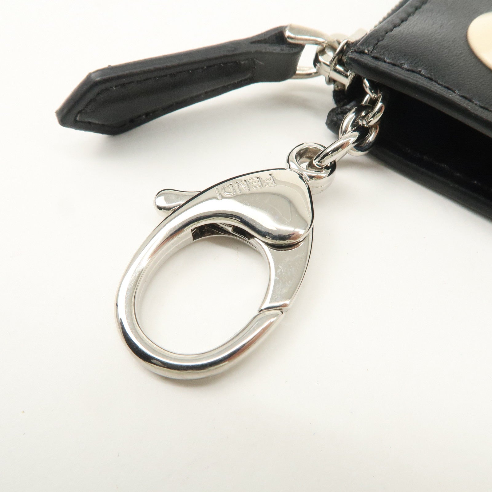 FENDI Logo Leather Studs Coin Purse Coin Case Black 8AP151 Used