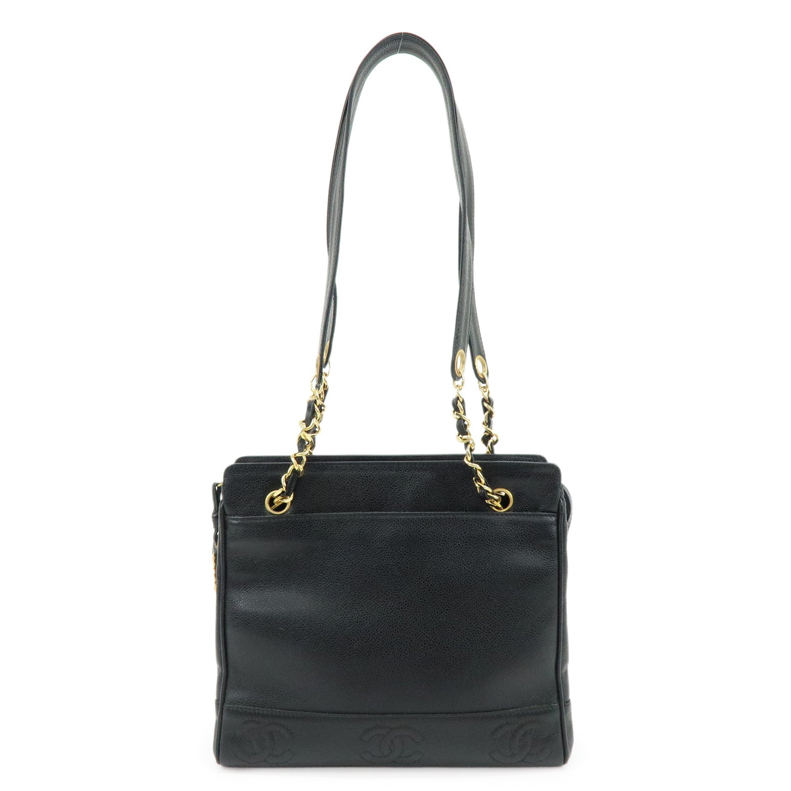 CHANEL Triple COCO Mark Caviarskin Chain Shoulder Bag Black