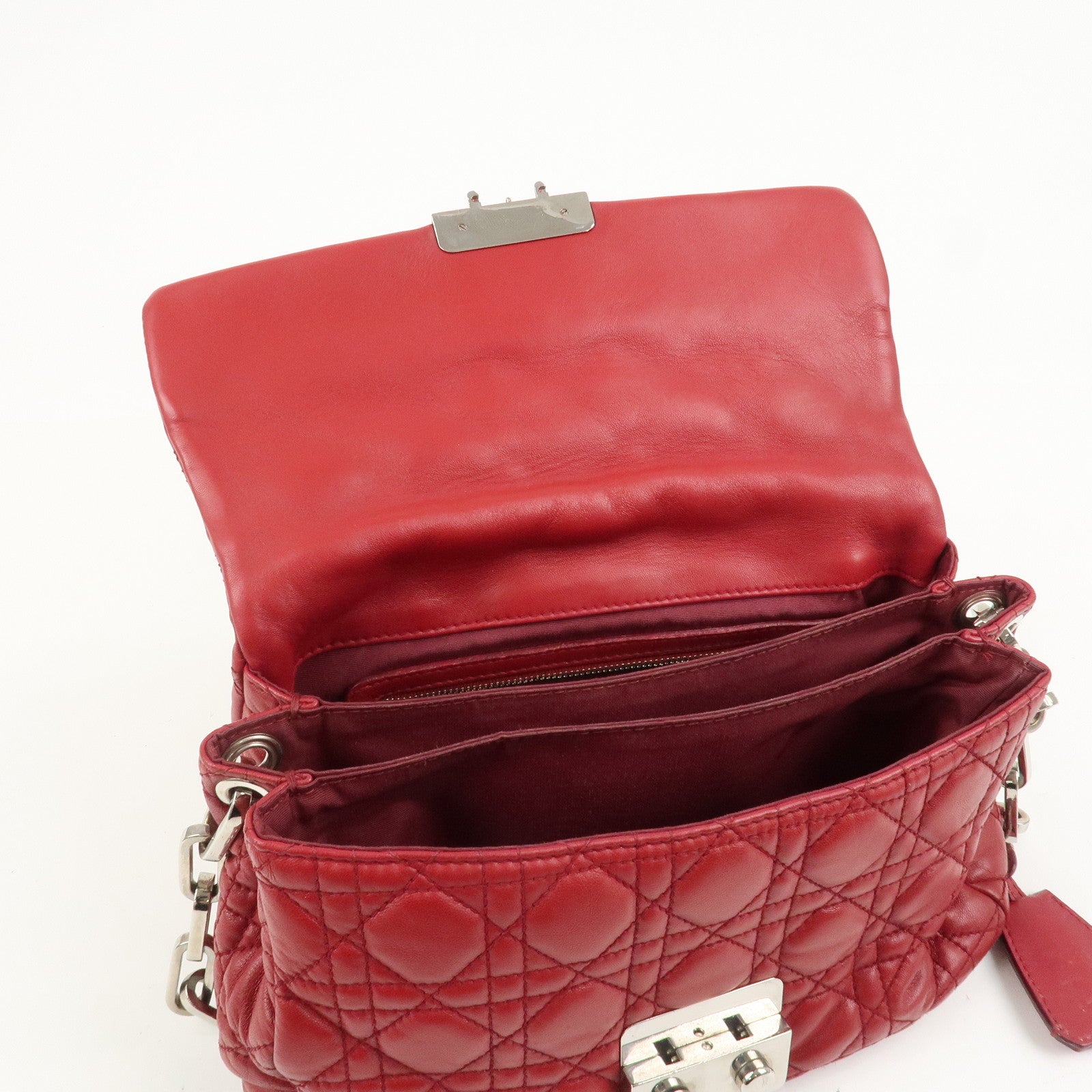 Christian Dior Canage Leather Chain Shoulder Bag Hand Bag Red