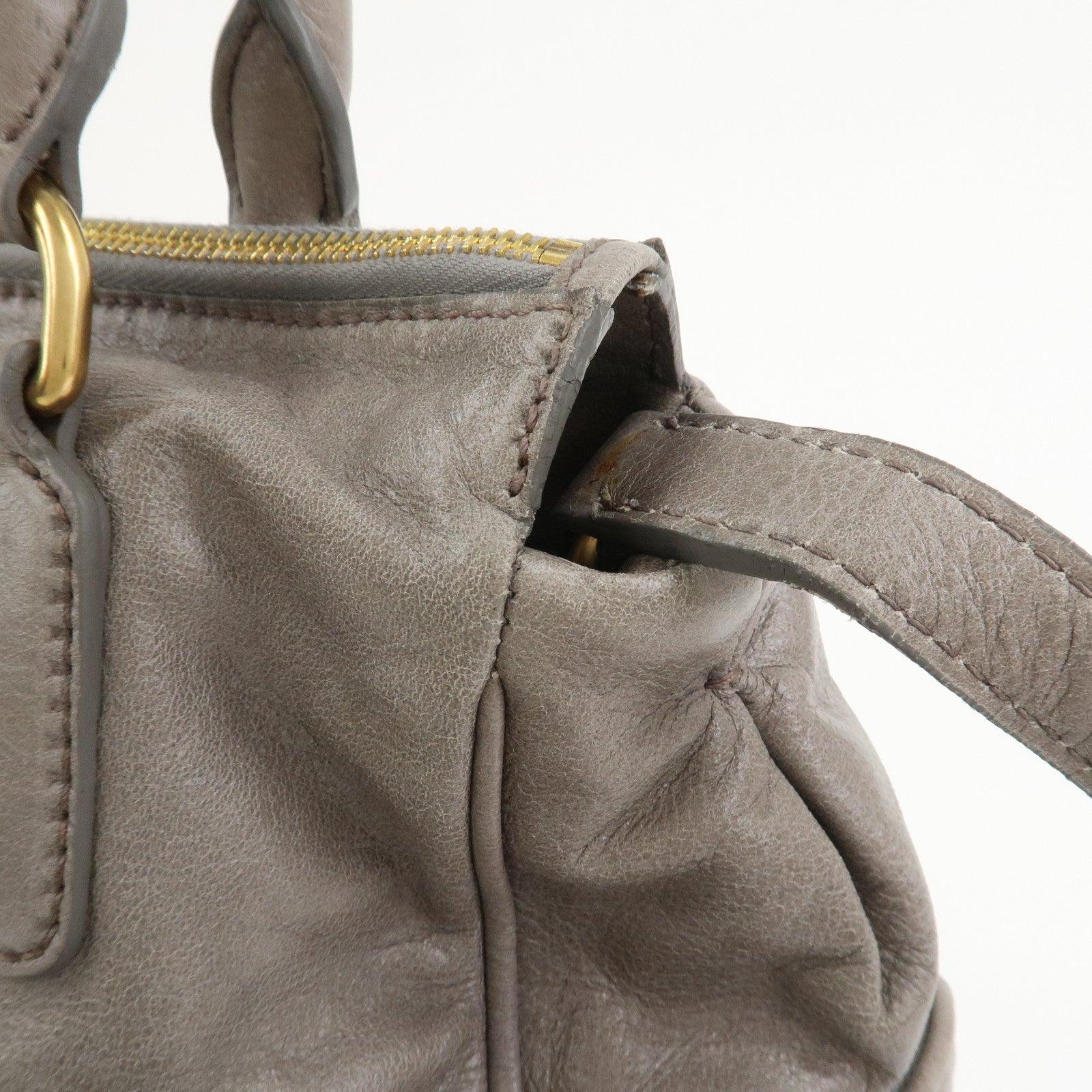 MIU MIU Leather 2Way Bag Hand Bag Shoulder Bag Gray
