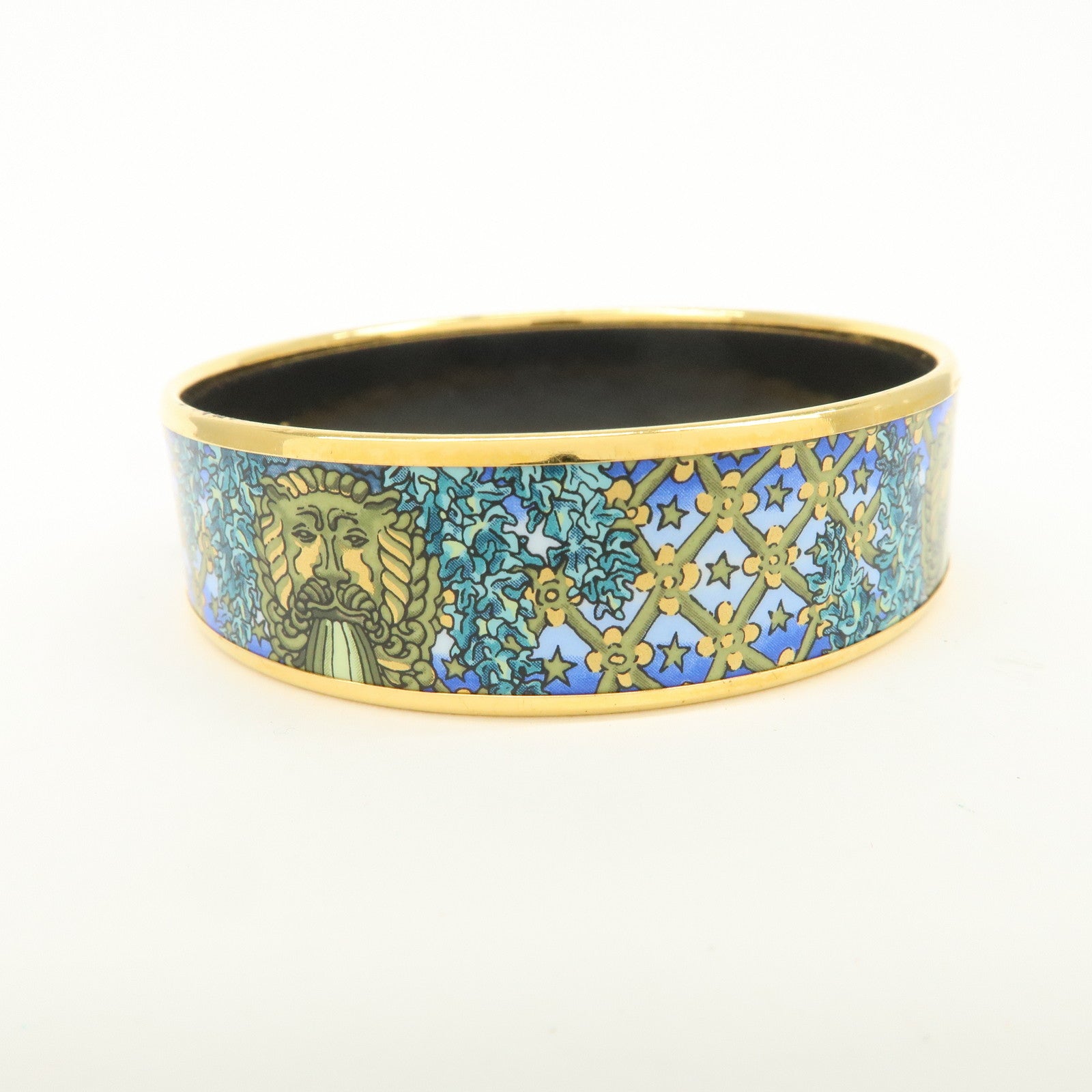 HERMES Email GM Bangle Bracelet Cloisonne Enamel Blue Gold