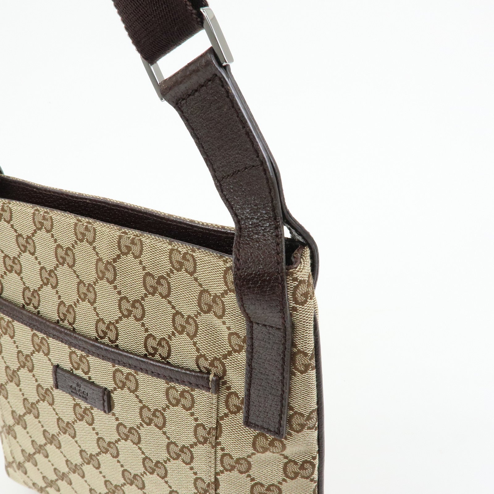 GUCCI GG Canvas Leather Shoulder Crossbody Bag Beige Brown 122793