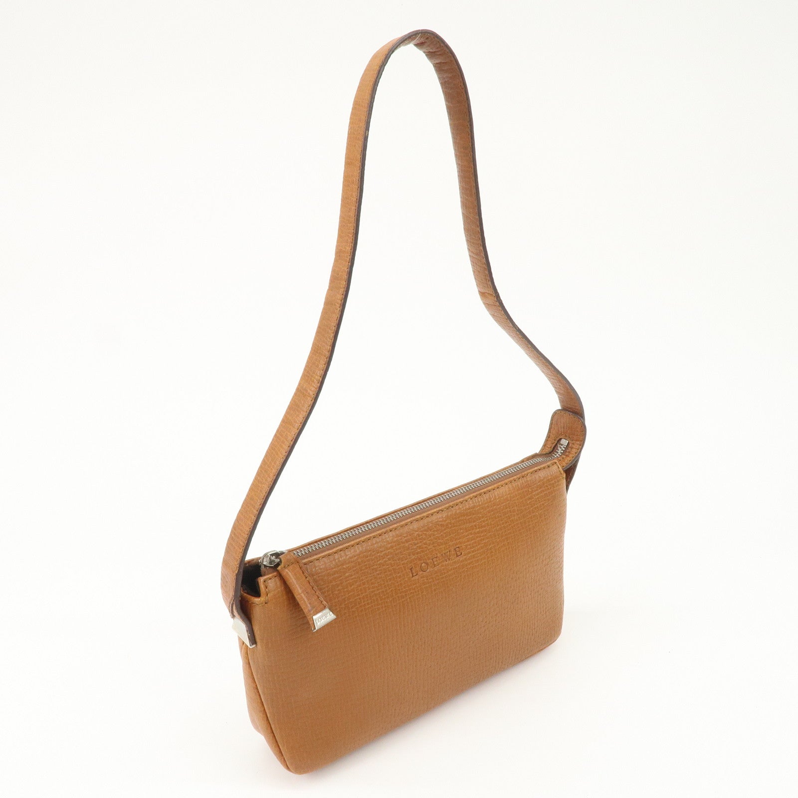 LOEWE Leather Shoulder Bag Brown Silver Hardware