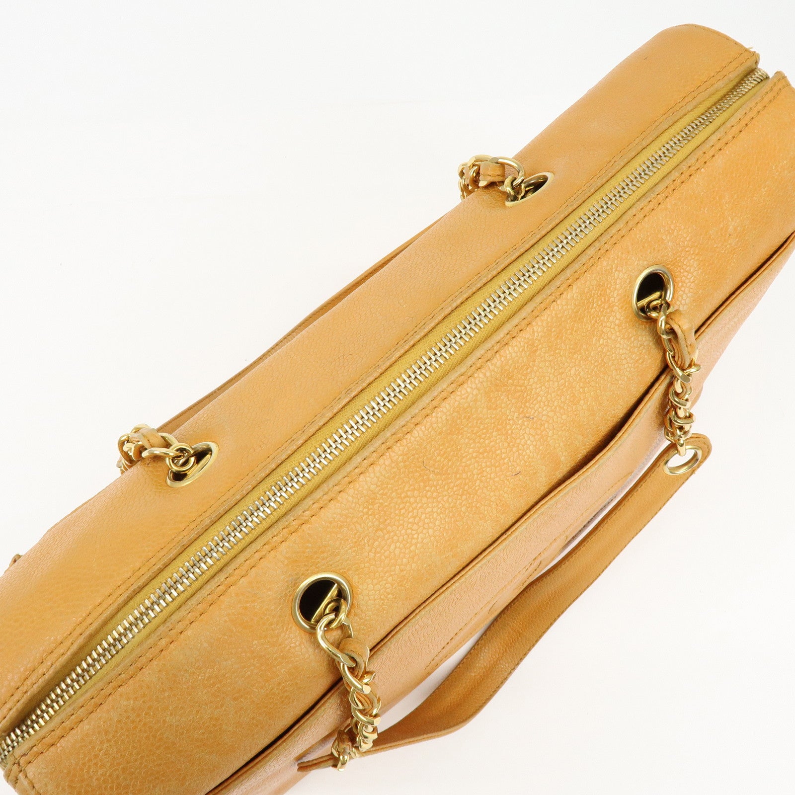 CHANEL COCO Mark Caviarskin Chain Shoulder Bag Boston Bag Yellow