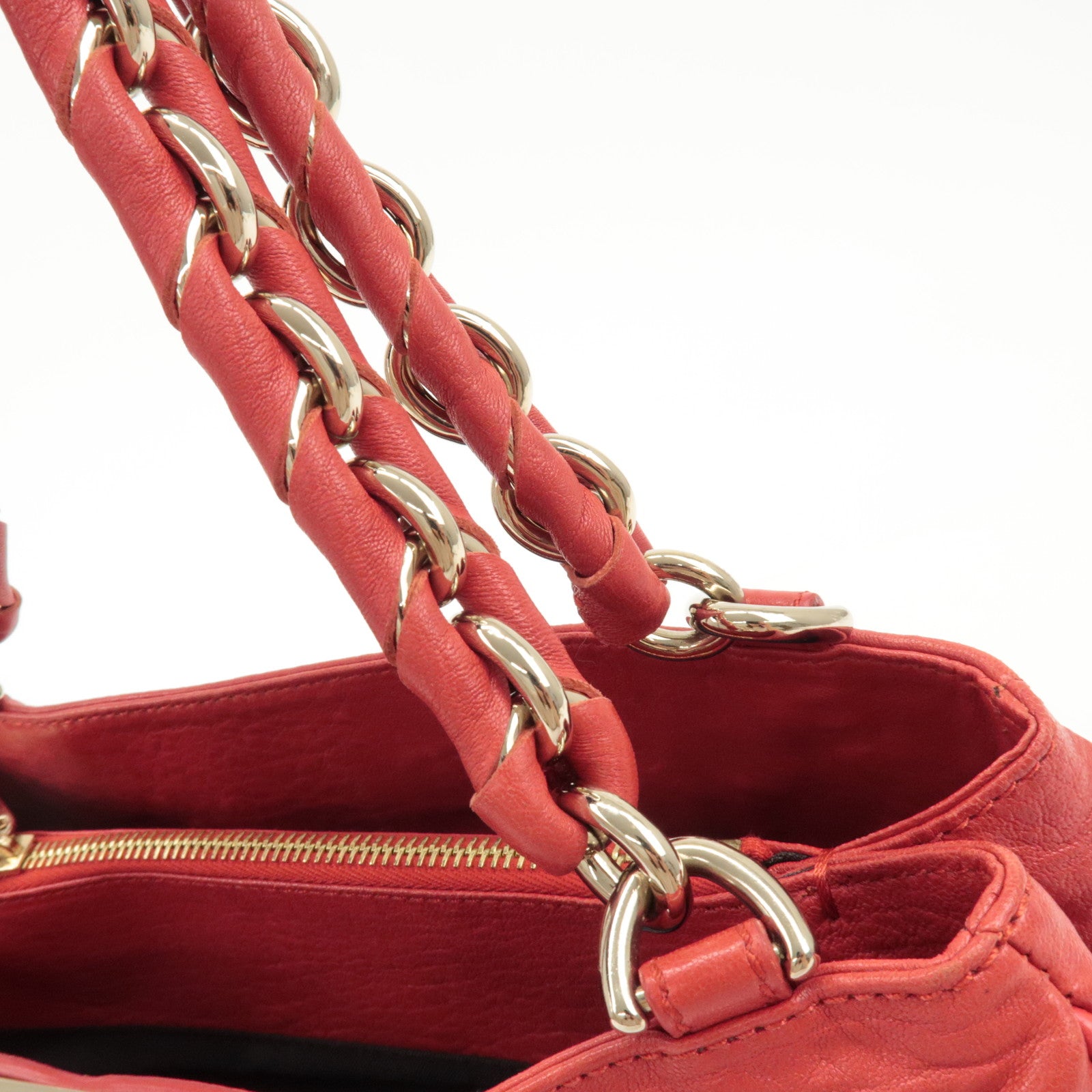 FENDI Leather Mia Chain Shoulder Bag Red Gold Hardware 8BR615 Used