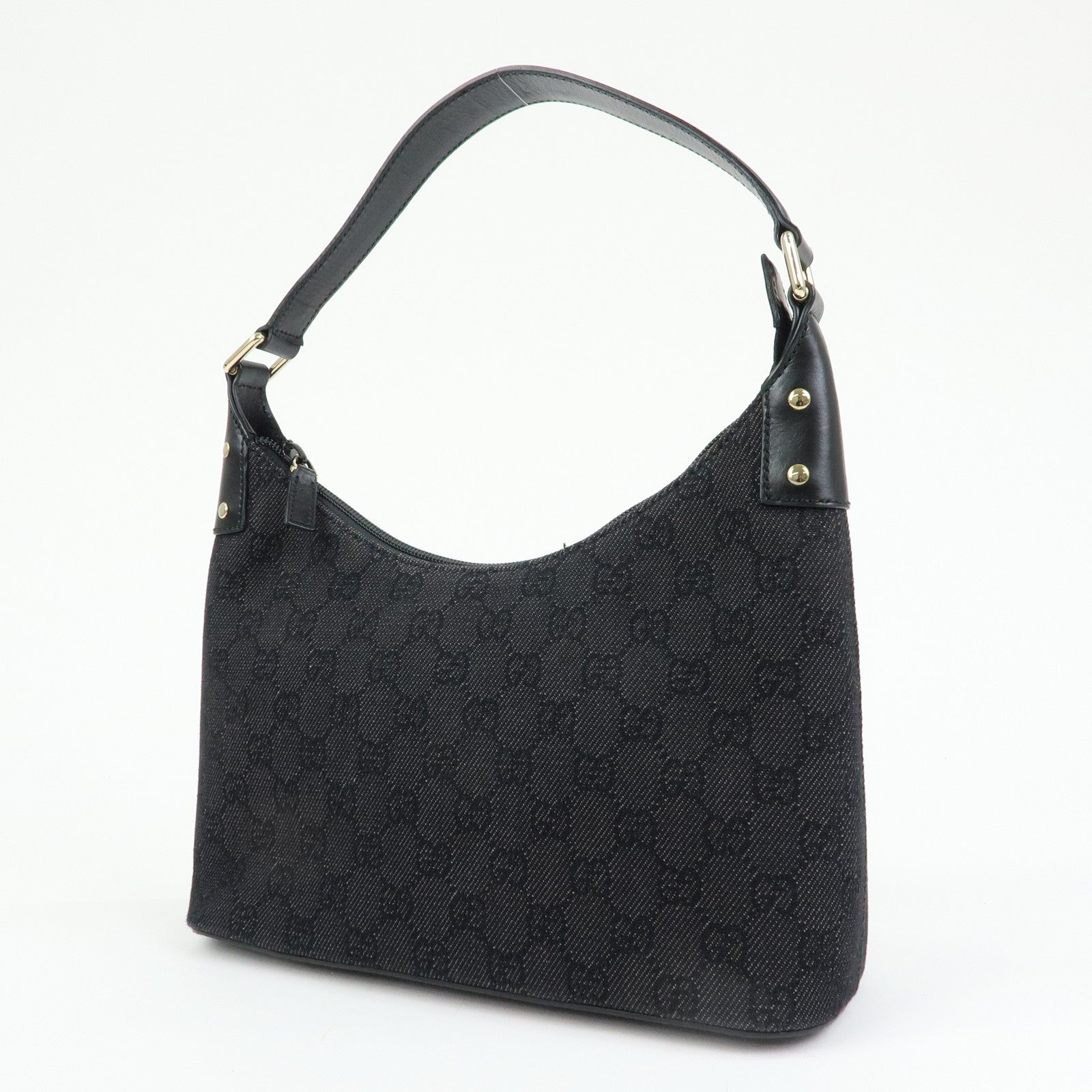 GUCCI GG Denim Canvas Leather Shoulder Bag Hand Bag Black 240020