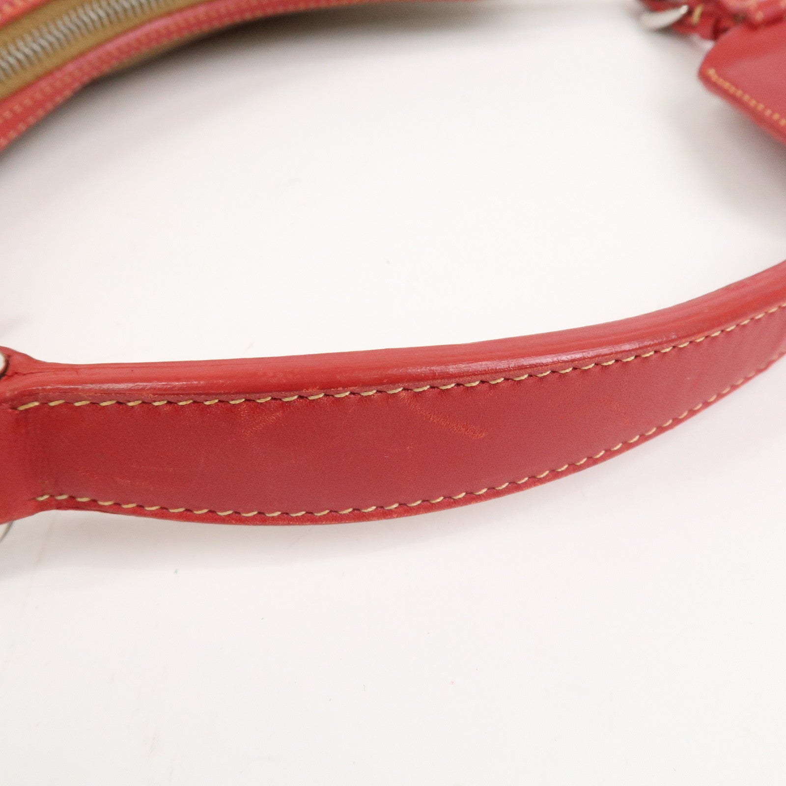 PRADA Logo Jacguard Leather Shoulder Bag Light Brown Red BR3429