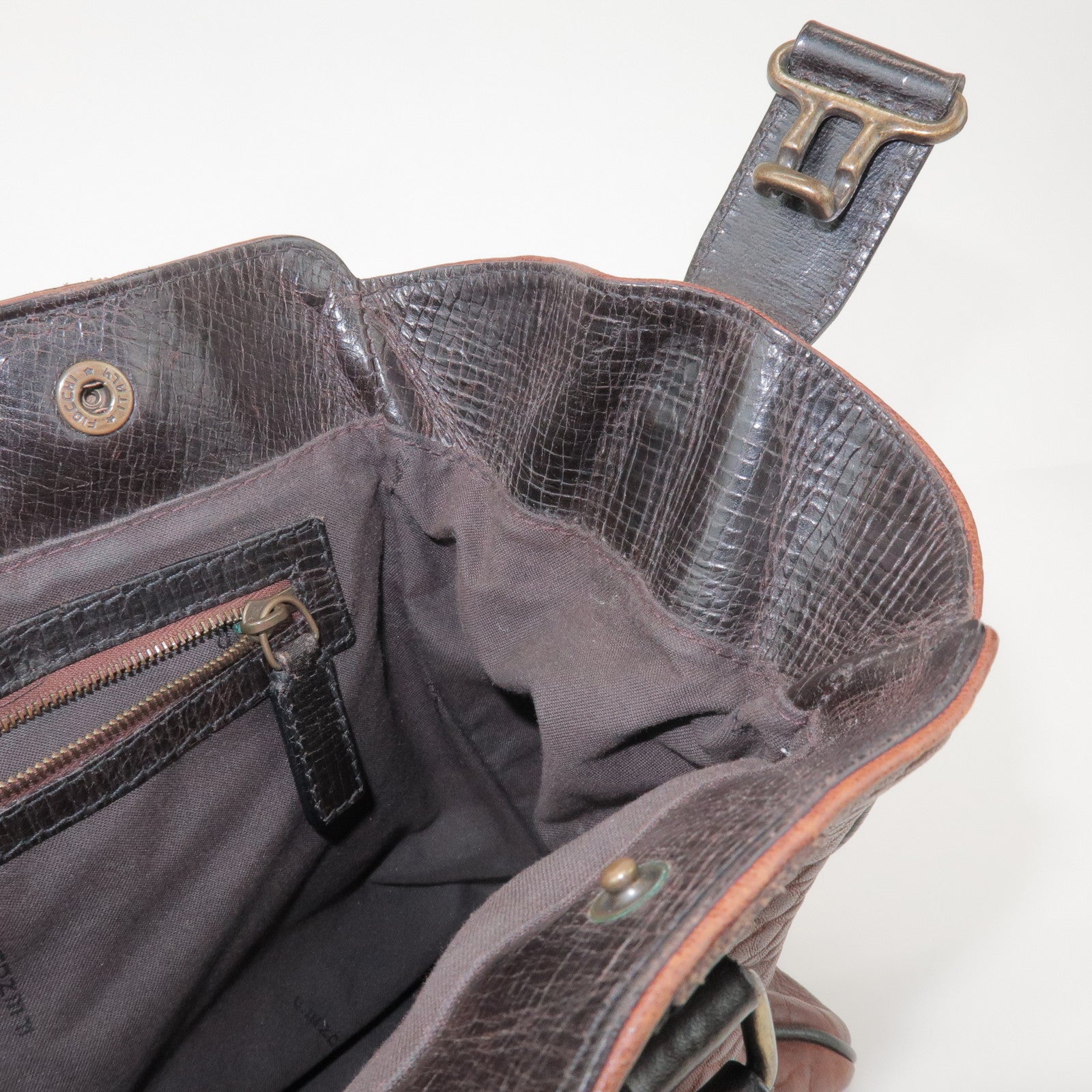 FENDI Etnico Leather Tote Bag Hand Bag Dark Brown 8BN162