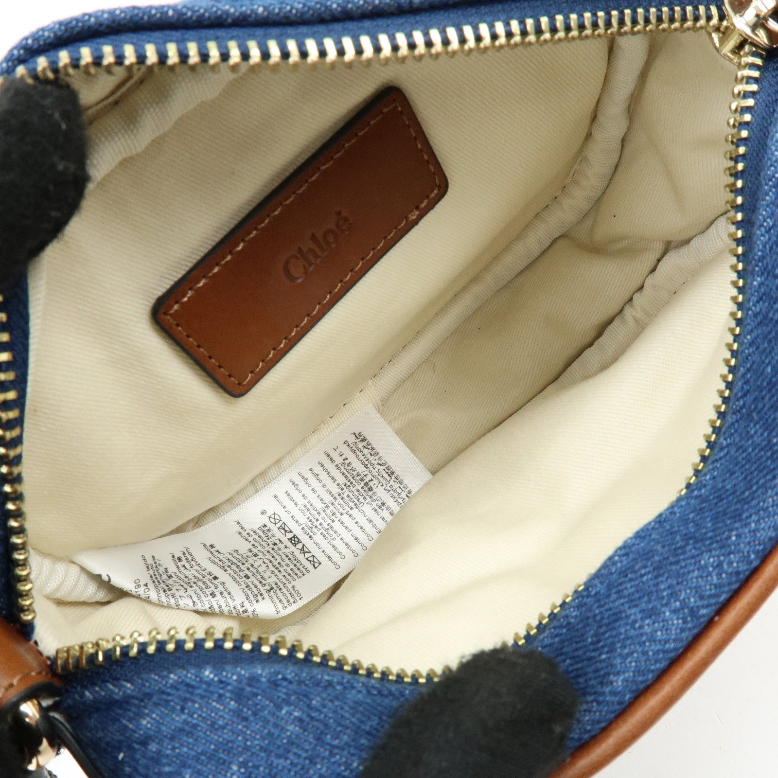 Chloe Denim Leather Canvas Shoulder Bag Crossbody Bag Brown Blue