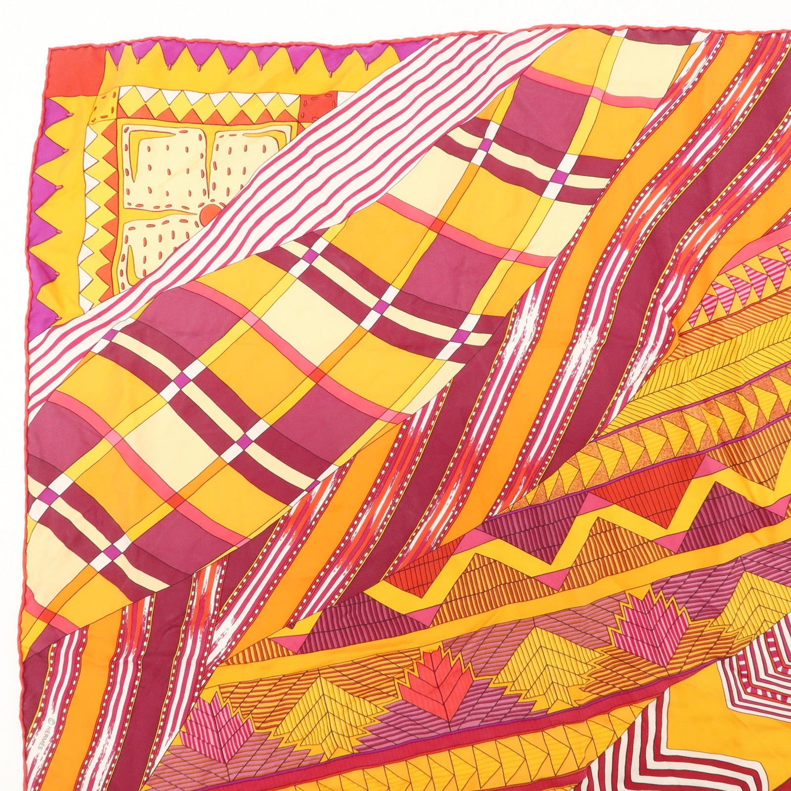 HERMES Carre 90 Silk 100% Scarf COUPONS INDIENS Multicolor Used
