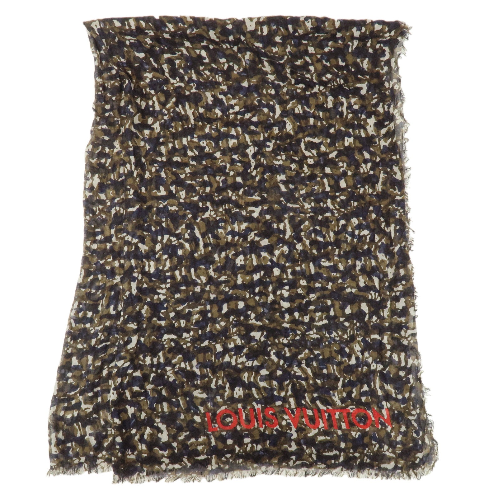 Louis Vuitton Cashmere Silk Scarf Shawl Camouflage Khaki M75136
