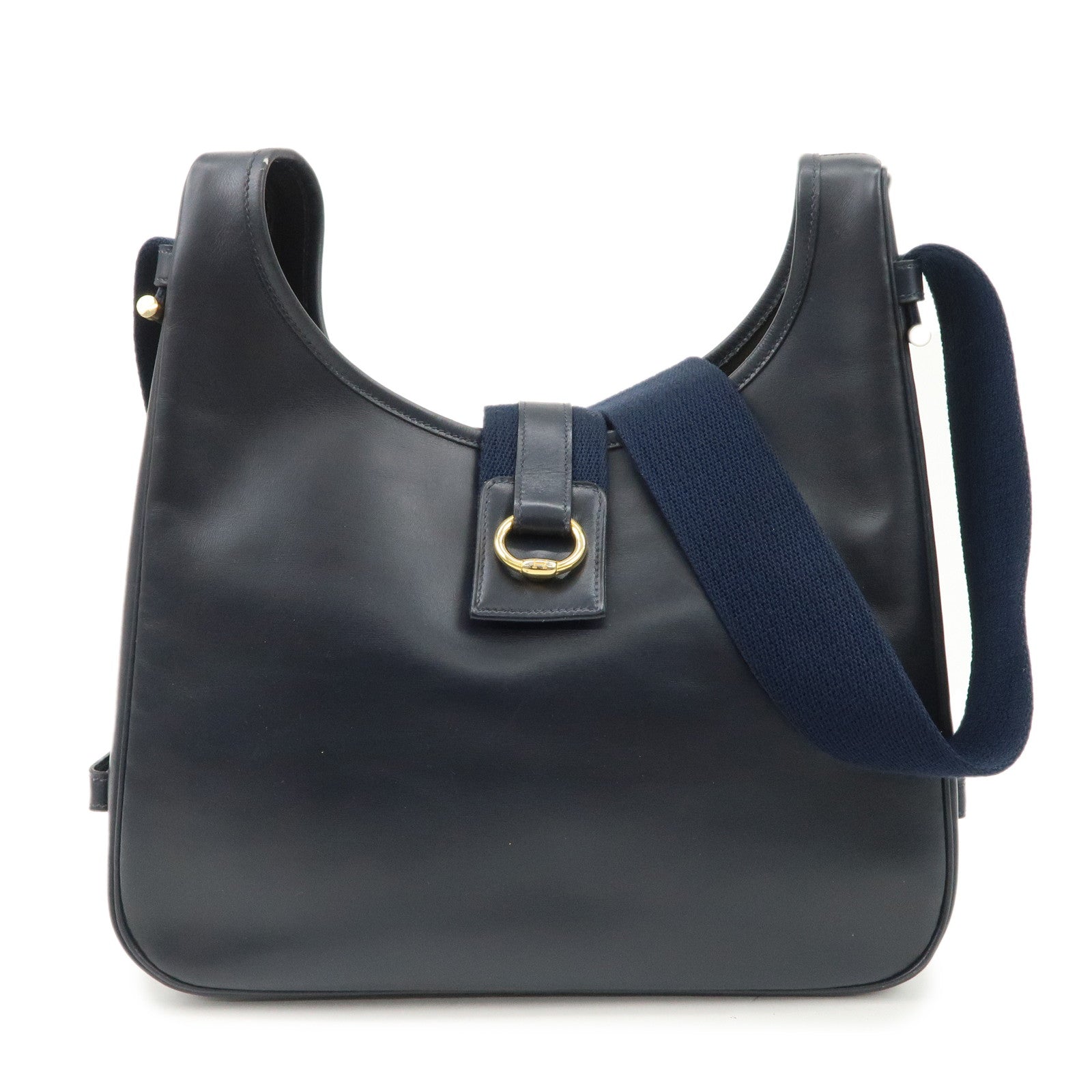 HERMES Saco Leather M Stamped Shoulder Bag Crossbody Bag Navy Used