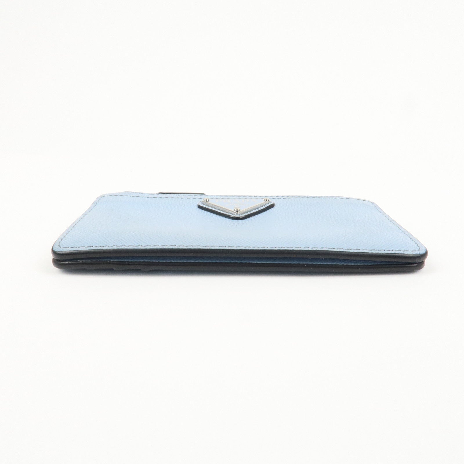PRADA Triangle Logo Saffiano Leather Card Case Light Blue 2MC084