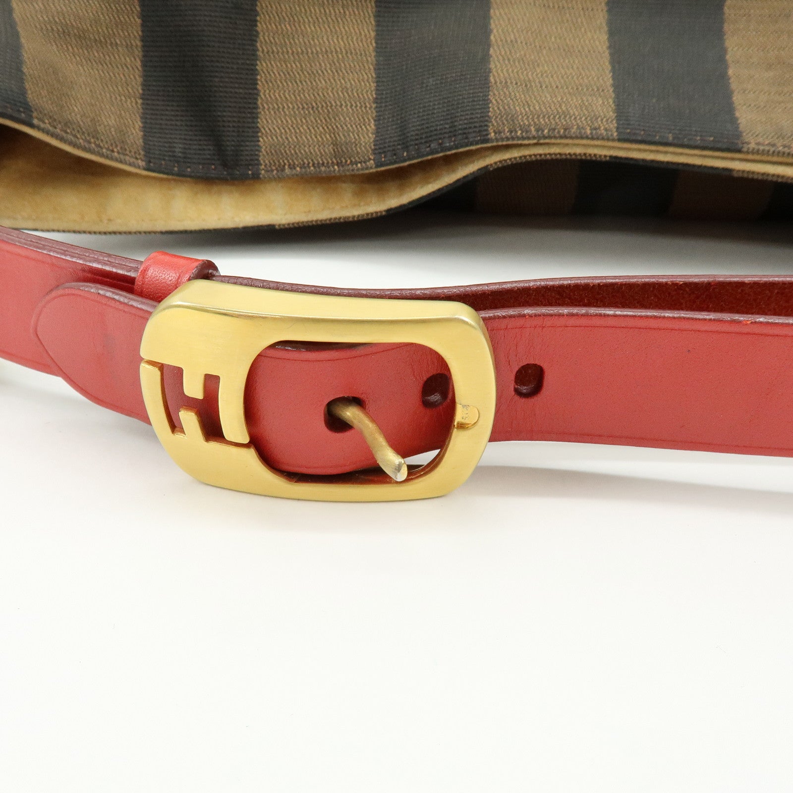 FENDI Pequin Canvas Leather Shoulder Bag Hand Bag Brown Red 8BR653