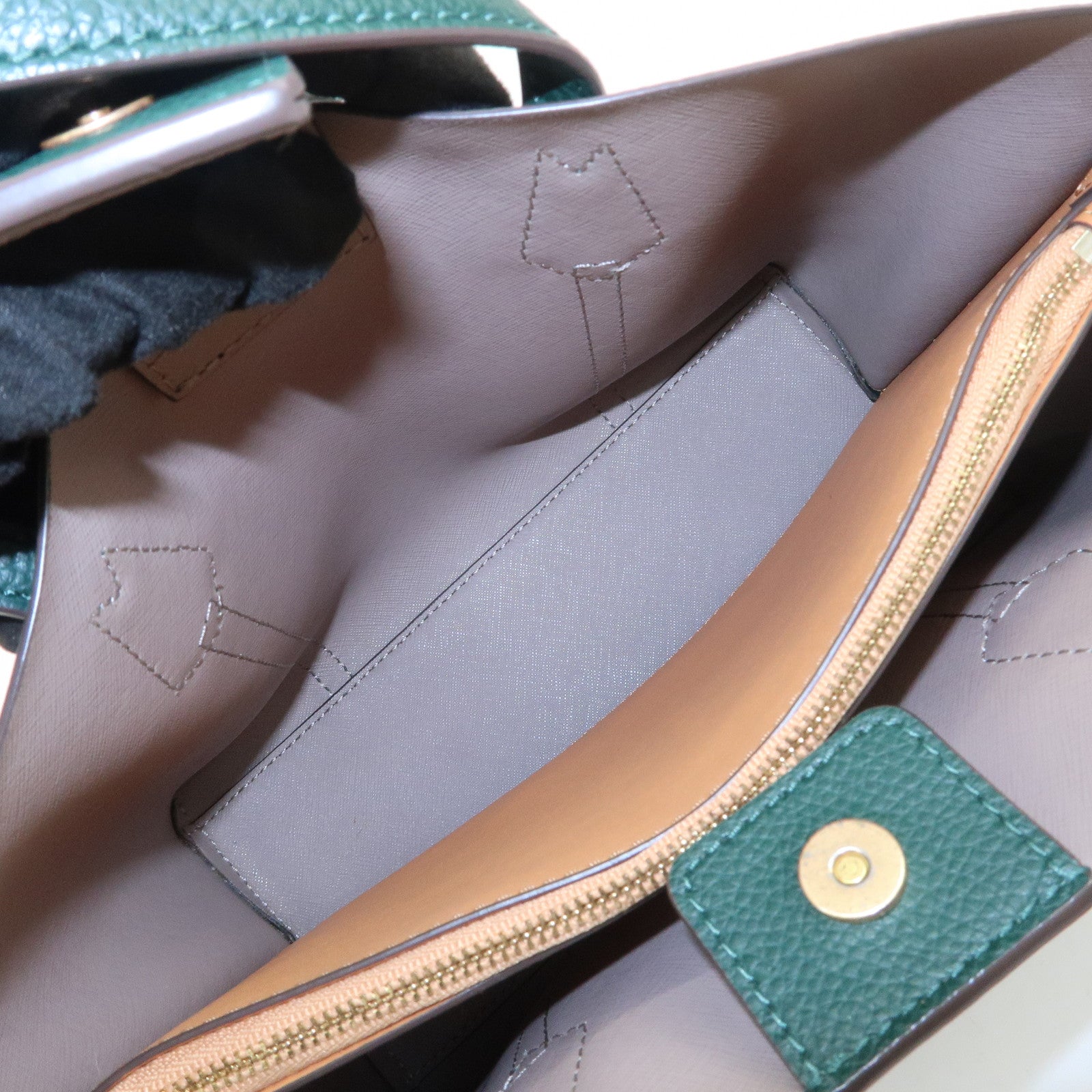 TORY BURCH Perry Logo Leather 2Way Bag Hand Bag Shoulder Bag Green