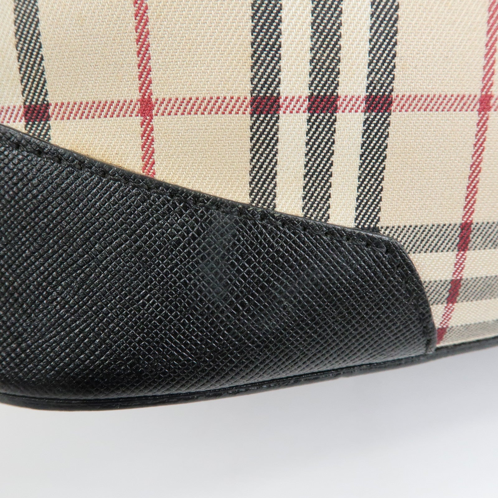 BURBERRY Nova Plaid Canvas Leather Shoulder Bag Beige Black