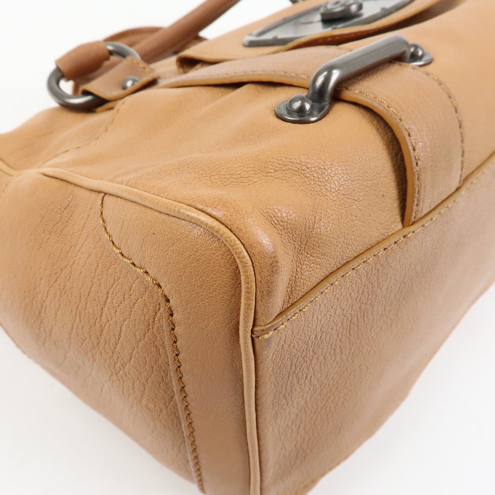 CELINE Logo Leather Hand Bag Boston Bag Hand Bag Brown