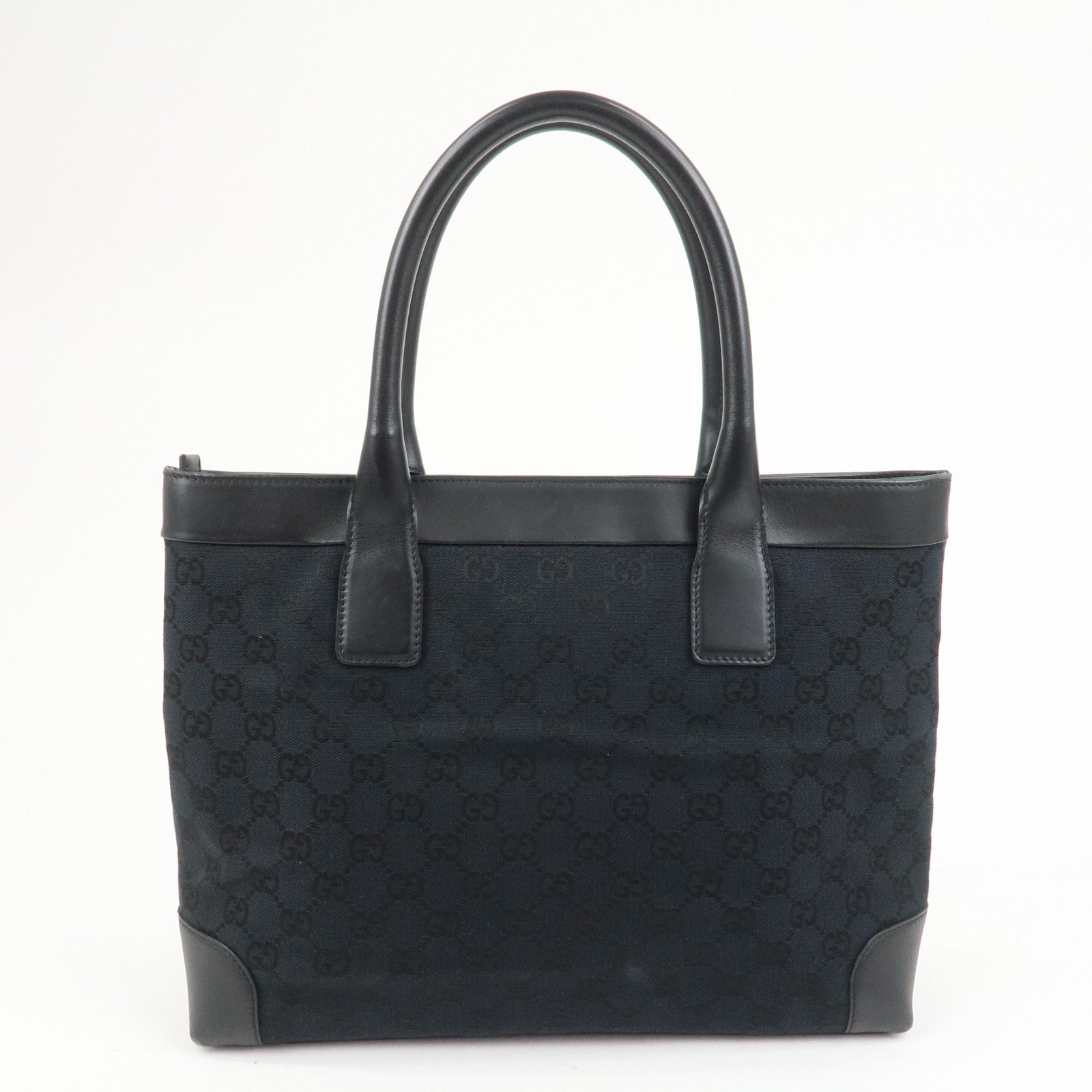 GUCCI GG Monogram Canvas Leather Tote Bag Hand Bag Black 002.1119