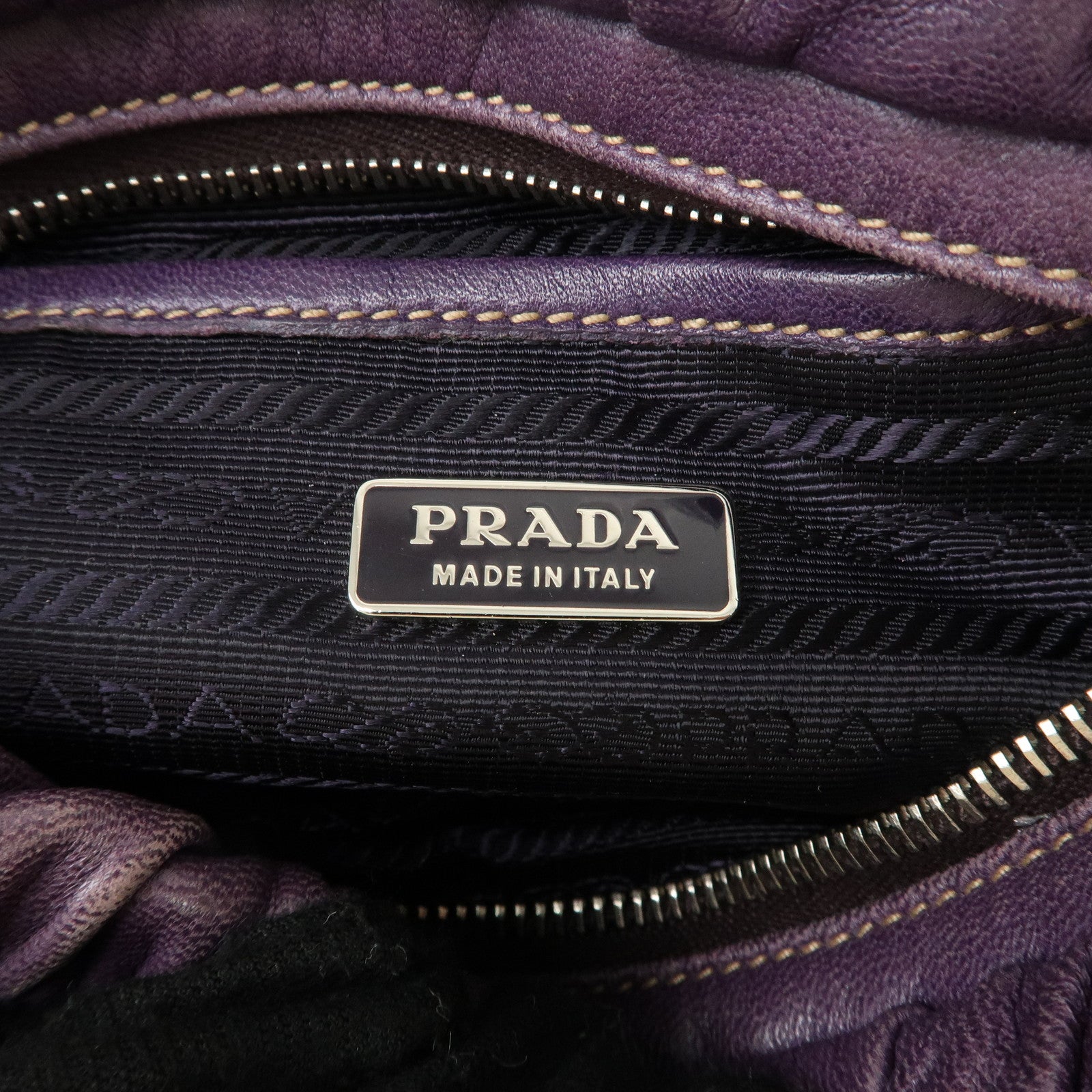 PRADA Ribbon Leather Shoulder Bag Hand Bag Purple Used