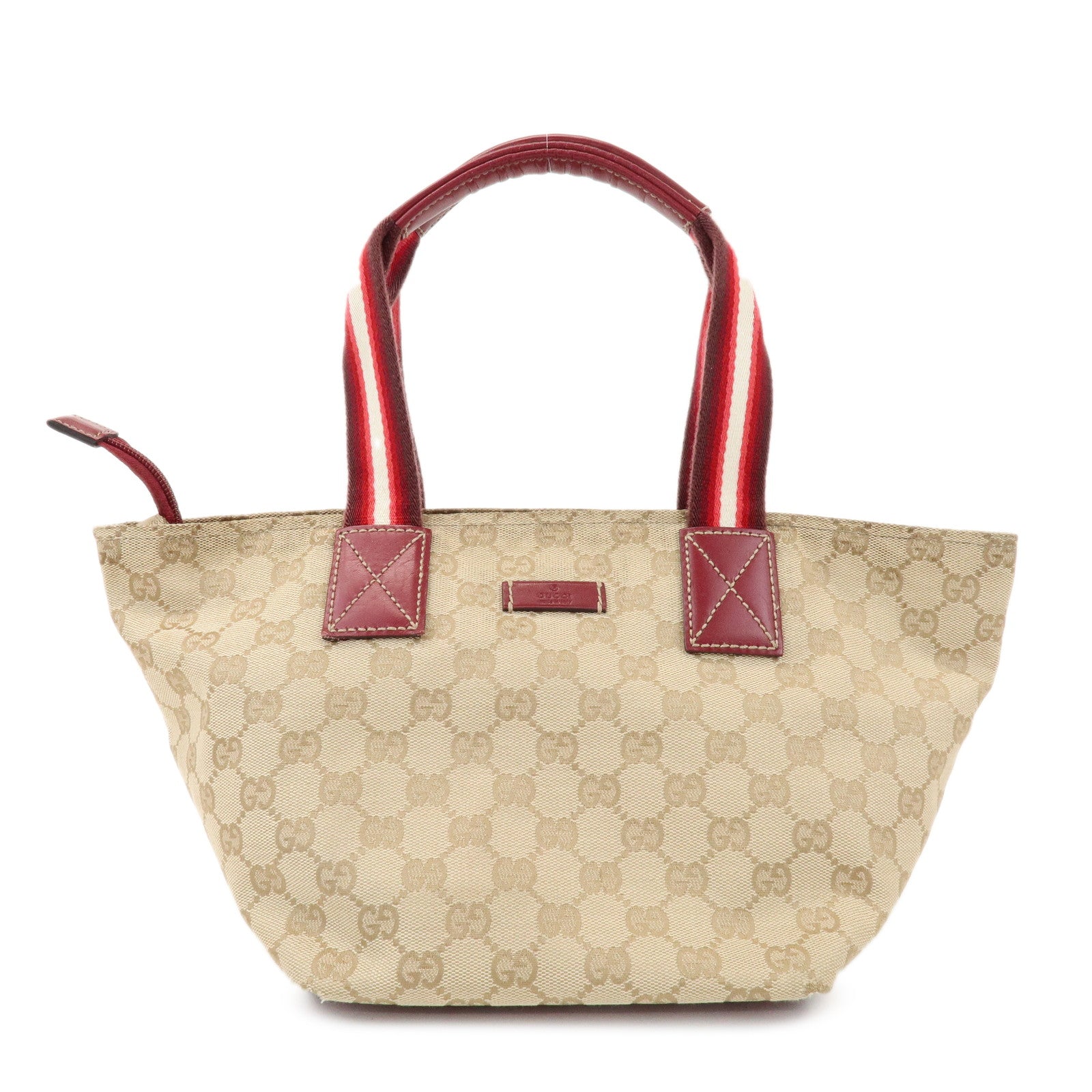 GUCCI GG Canvas Leather Tote Bag Hand Bag Beige Wine Red 131228