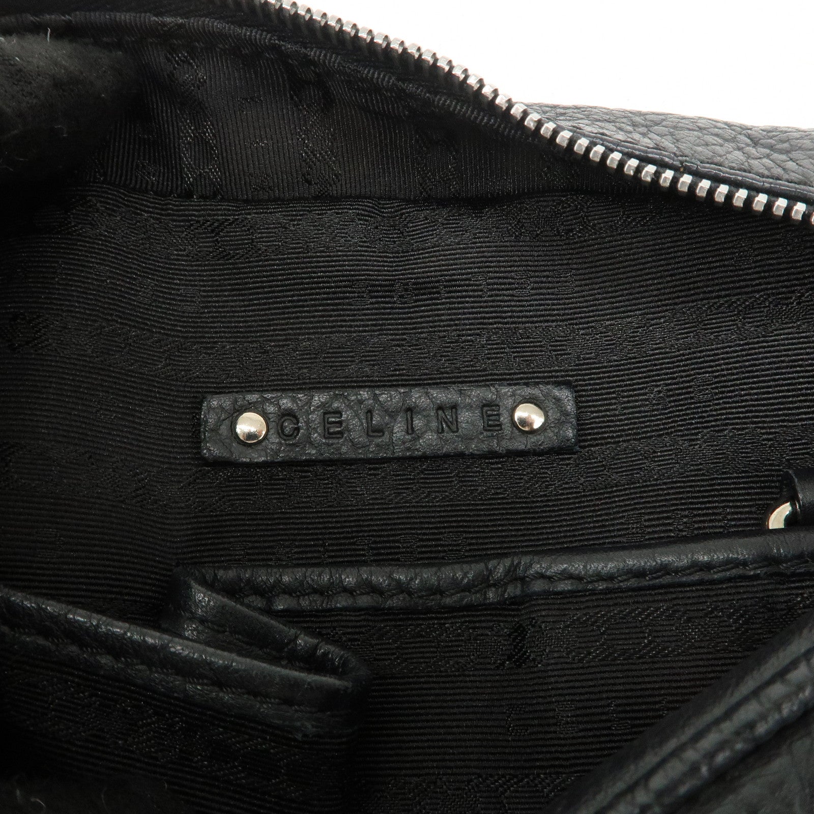 CELINE Leather Boston Bag Hand Bag Black Silver Hardware Used