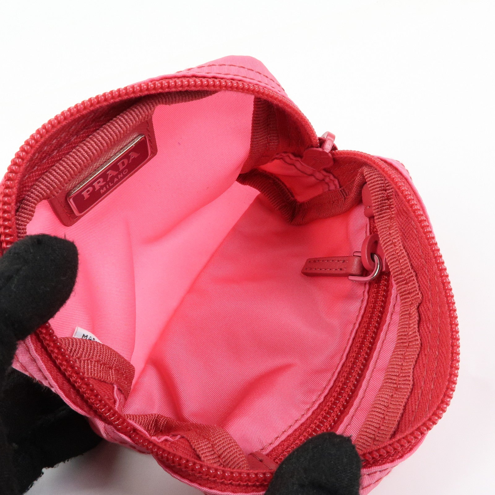 PRADA Triangle Logo Nylon Cosmetic Pouch Pink 1N0399