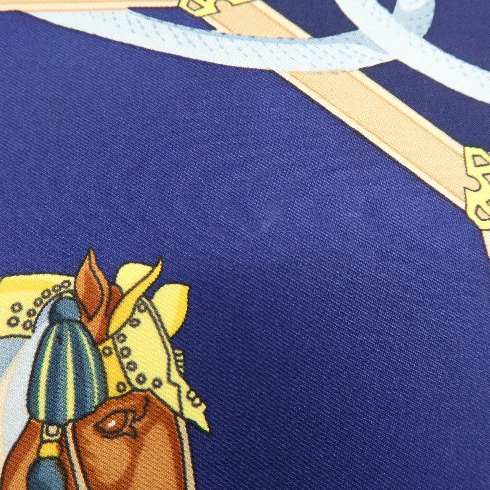 HERMES Carre 90 Silk 100% LES MUSEROLLES Scarf Navy