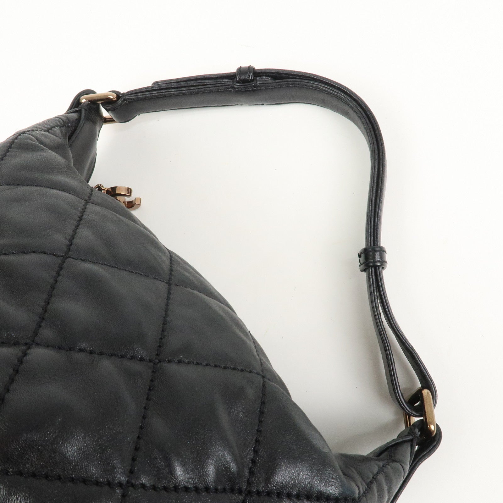 CHANEL Matelasse COCO Mark Lamb Skin Shoulder Bag Hand Bag Black