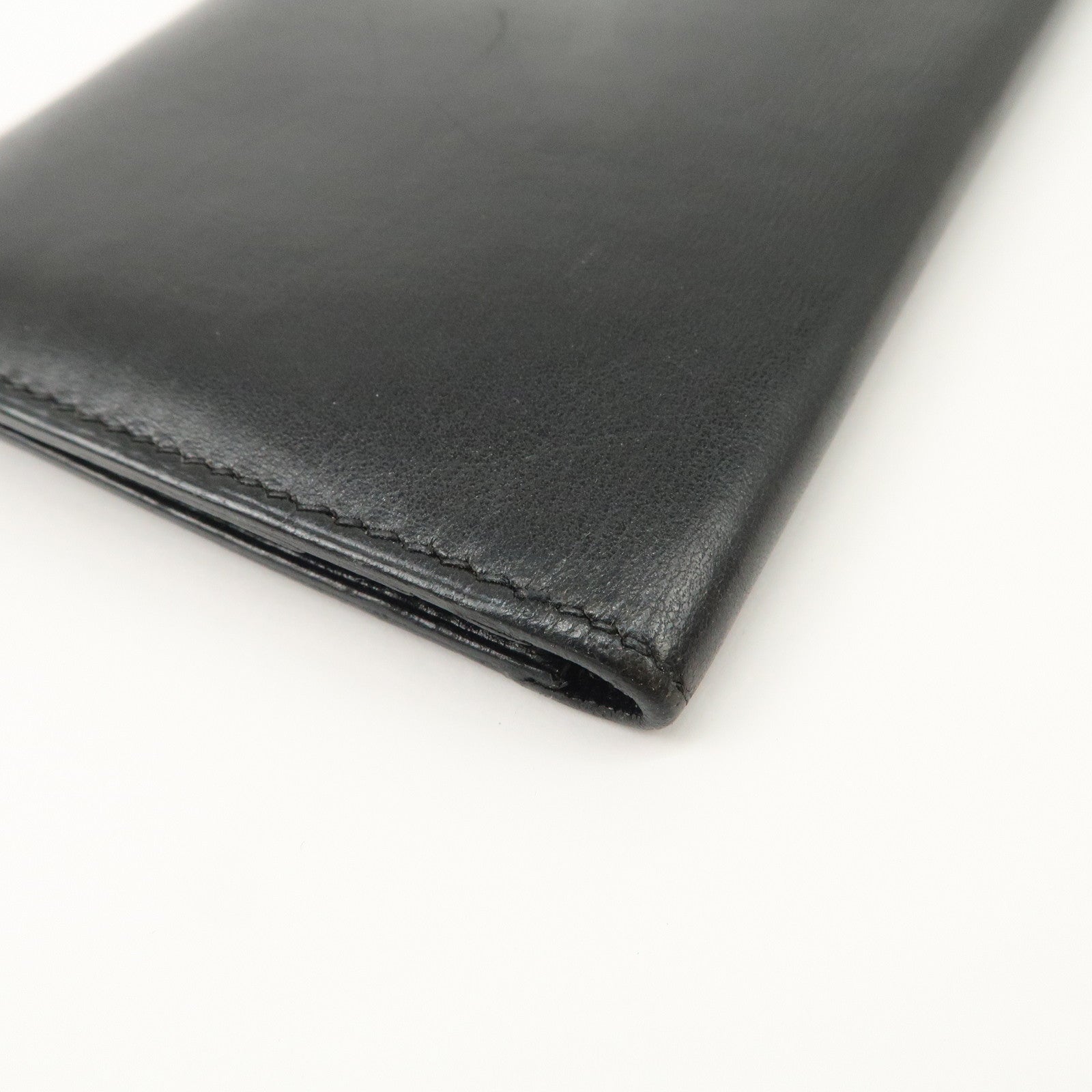 HERMES Bearn Leather Long Wallet H Stamped Black Gold HDW Used