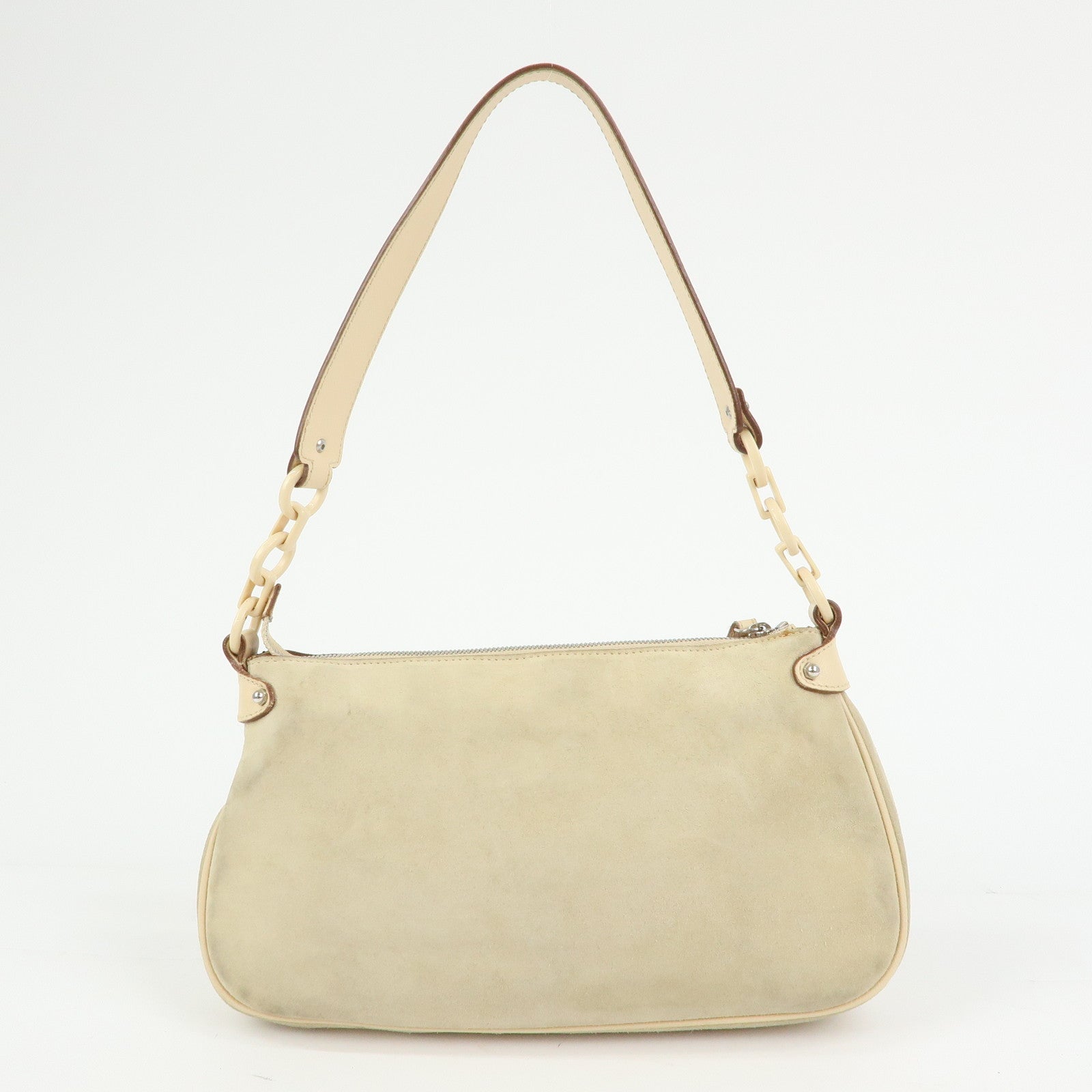 Ferragamo Gancini Suede Leather Shoulder Bag Hand Bag Beige