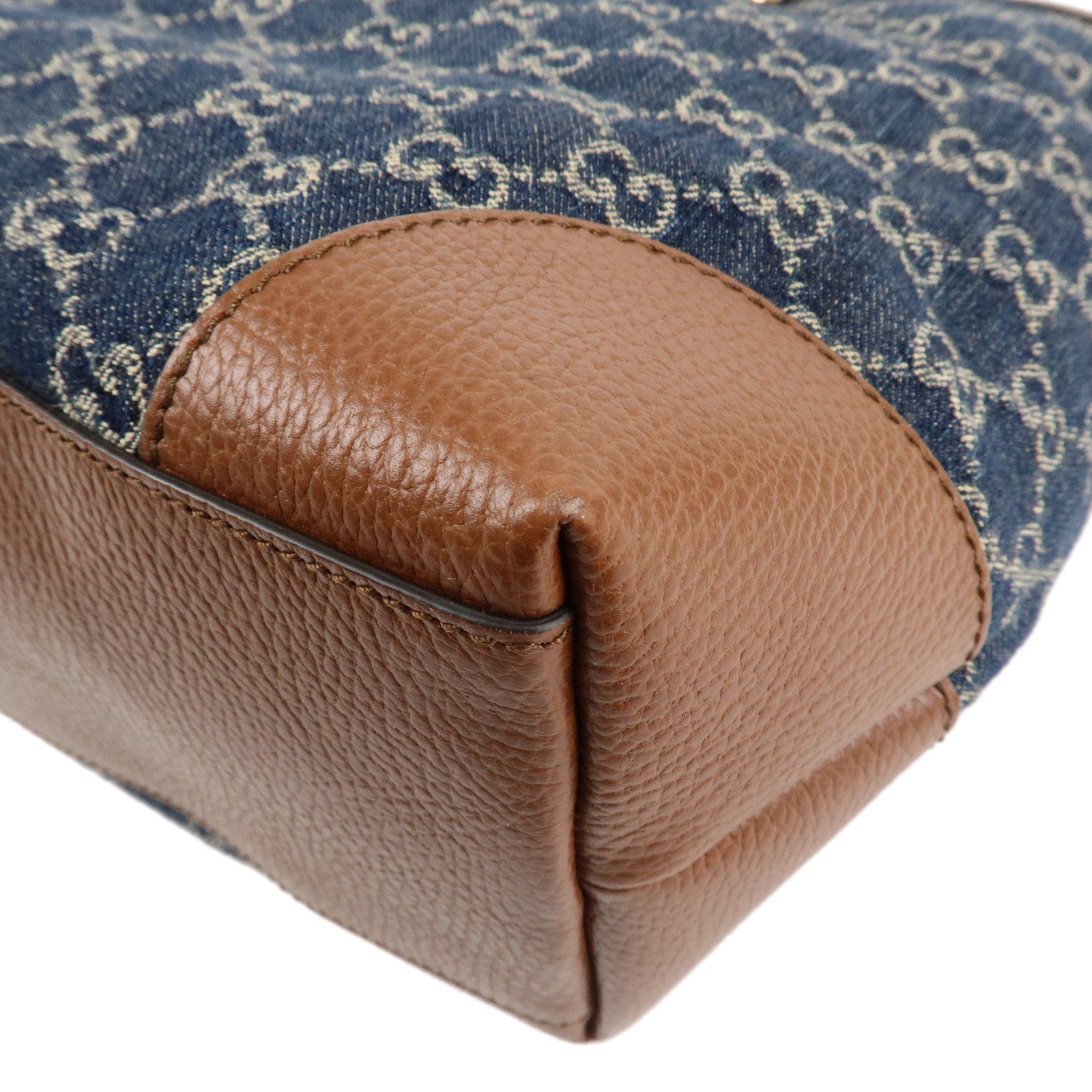 GUCCI Ophidia GG Denim Leather Tote Bag Blue Brown 631685 Used