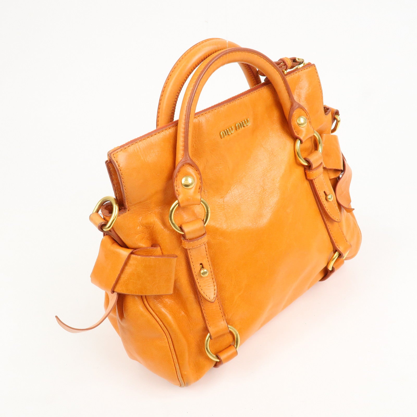 MIU MIU Leather 2Way Bag Hand Bag Shoulder Bag Orange RT0438