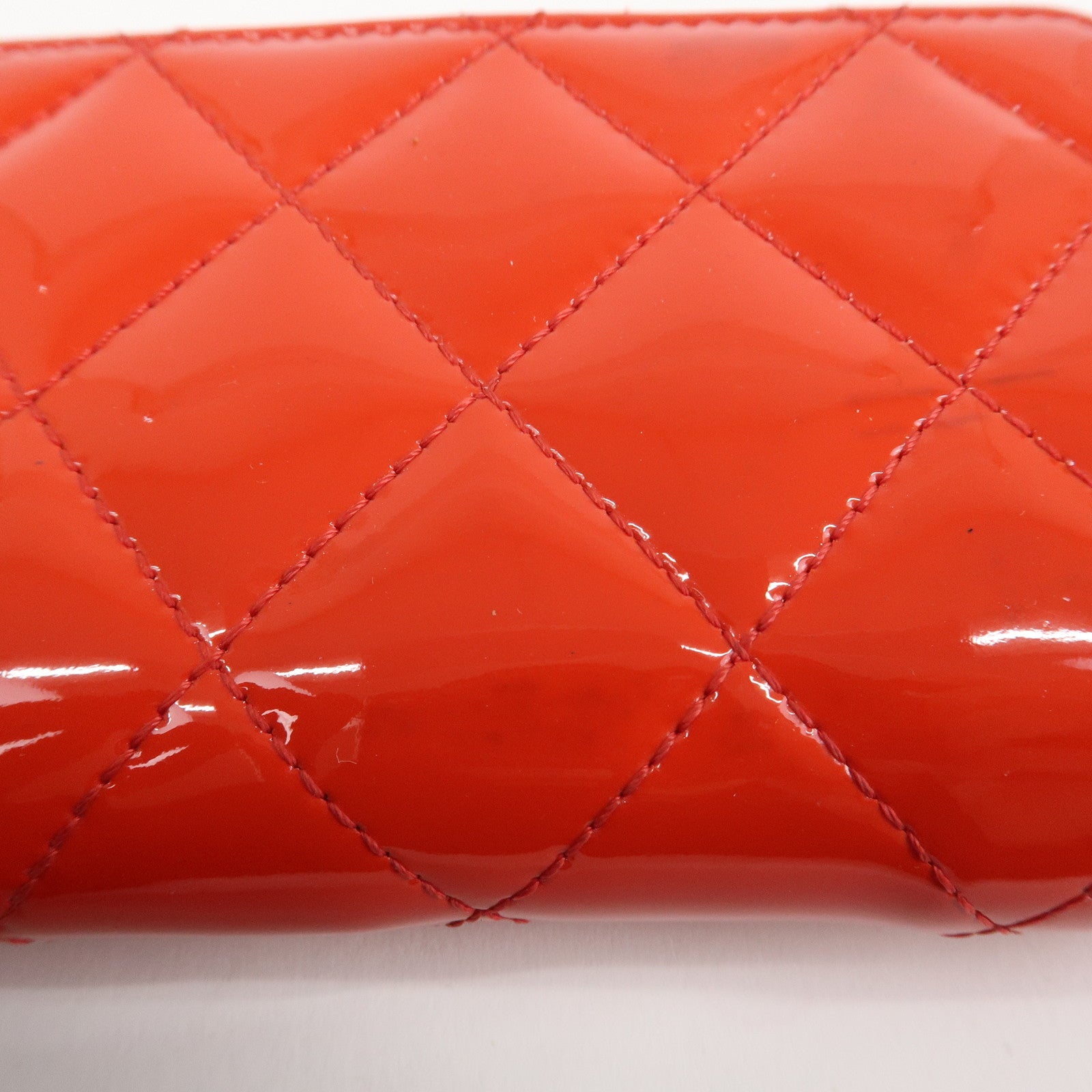 CHANEL Matelasse Patent Leather Card Case Coin Case Red