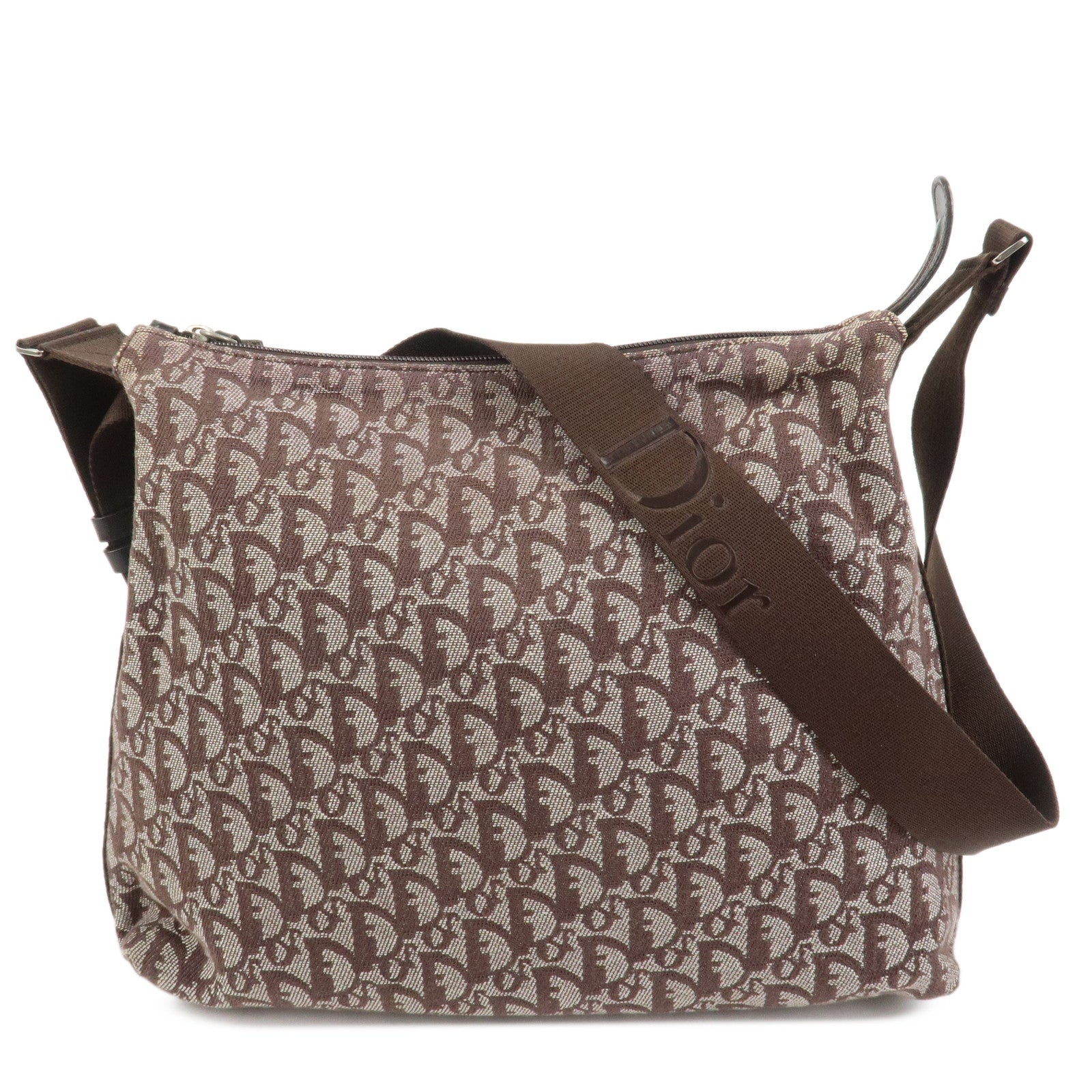 Christian Dior Trotter Jacguard Canvas Shoulder Crossbody Bag Brown