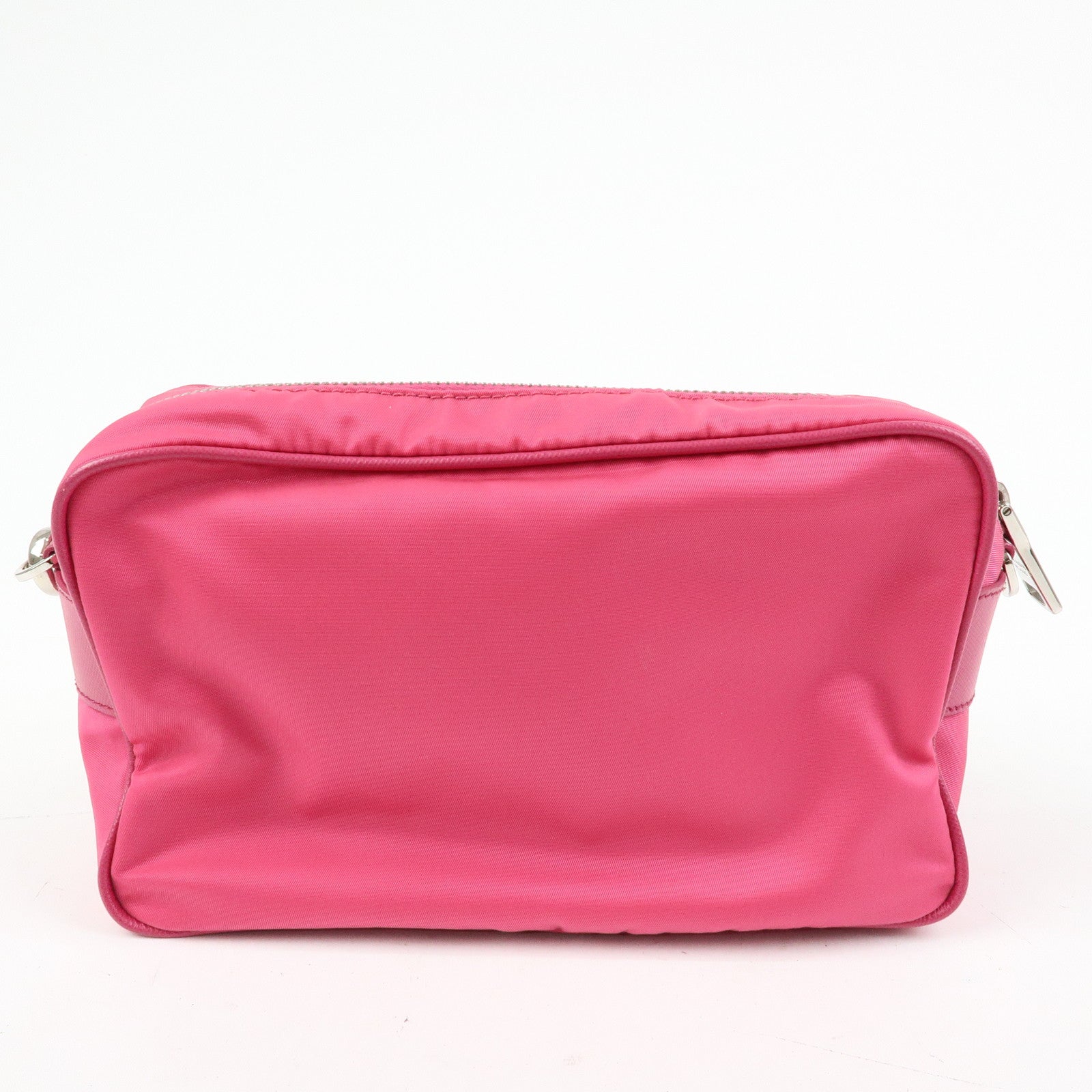 PRADA Triangle Logo Nylon Saffiano Leather Shoulder Bag Pink BT1010