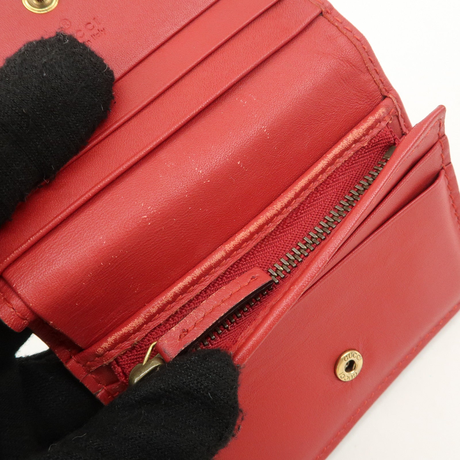 GUCCI Interlocking G GG Supreme Cherry Compact Wallet Beige Red 476050 Used