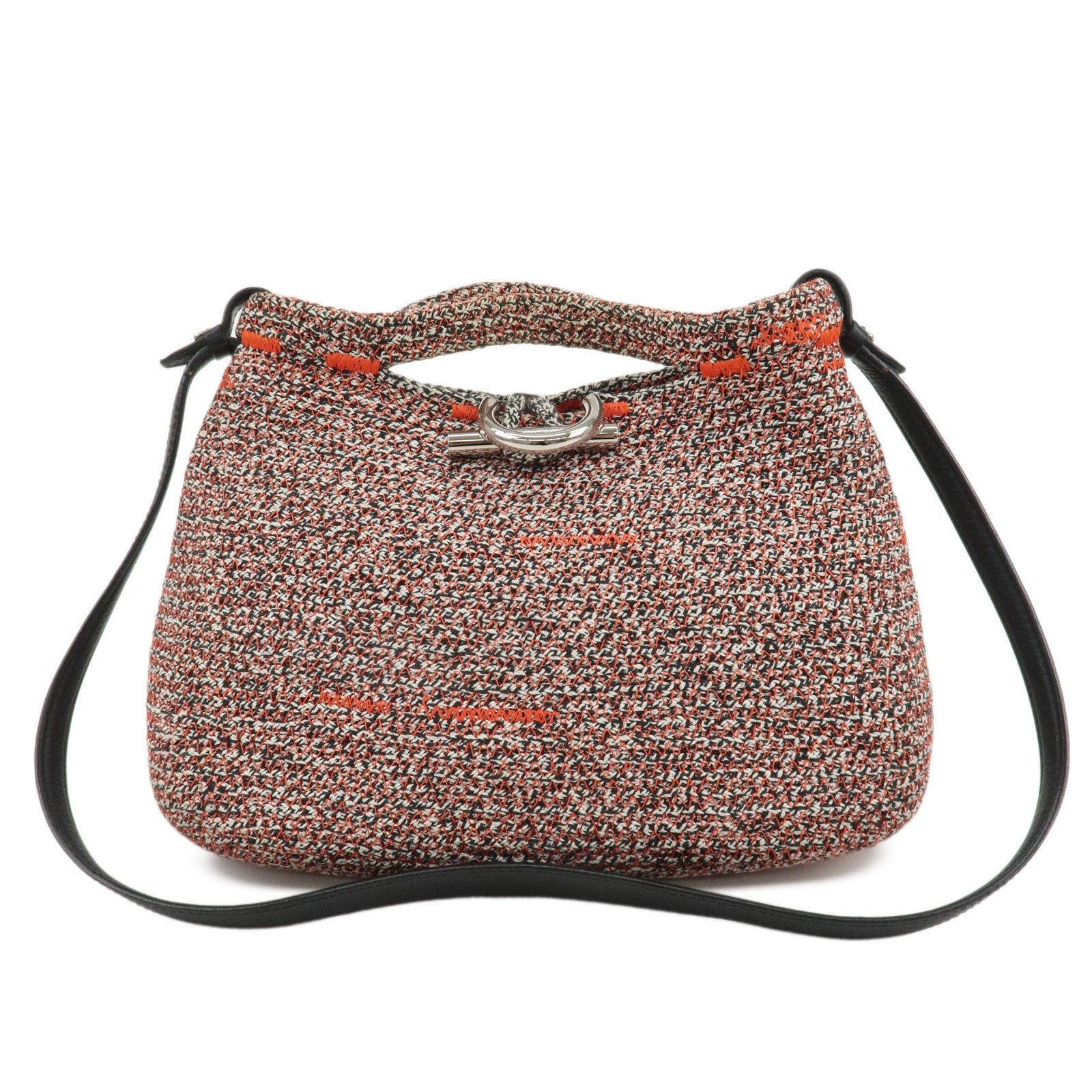 BALENCIAGA Zigzagger Canvas Leather 2Way Hand Bag Orange Black