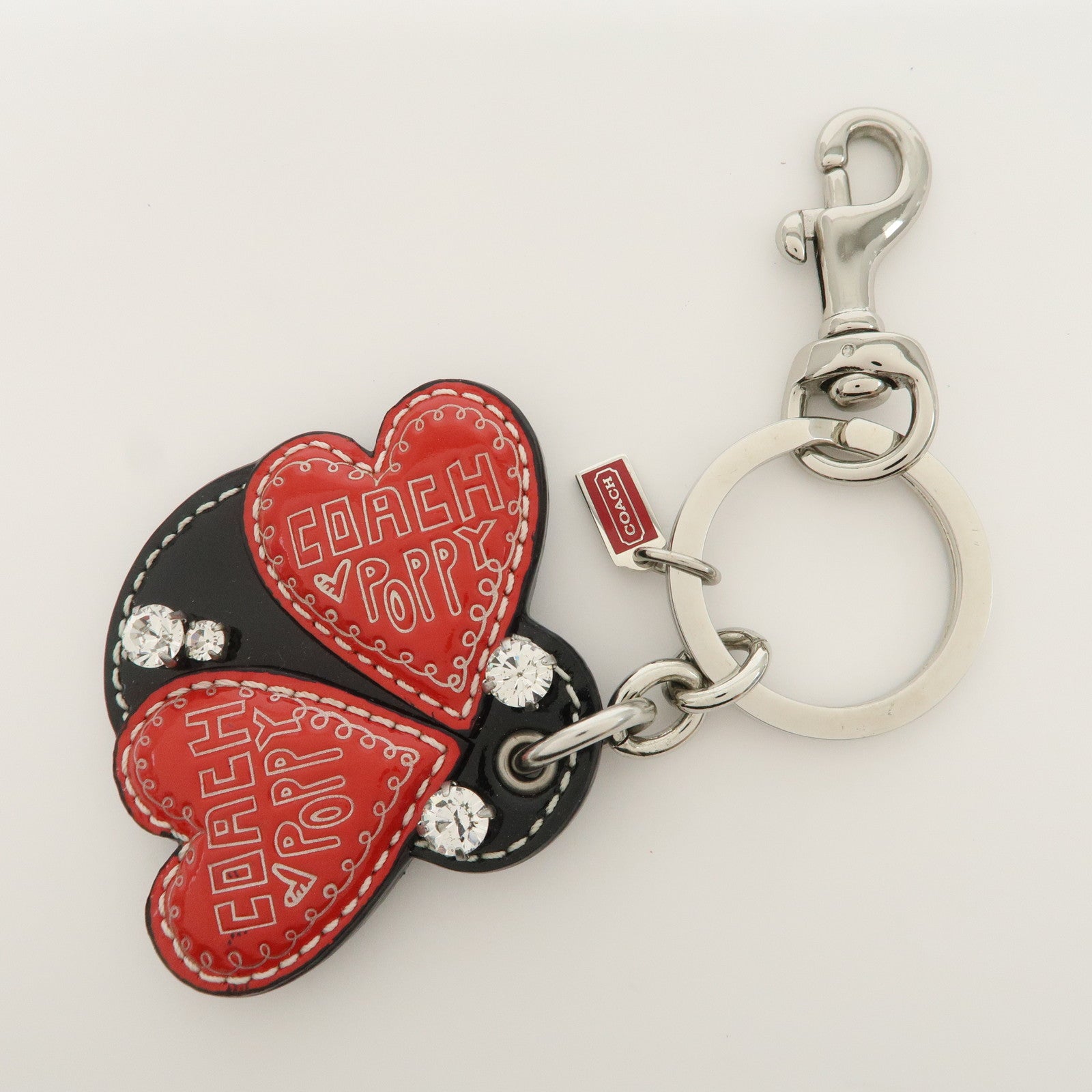 COACH Set Of 3 Bag Charm Key Charm Metal Red Pink Heart Flower