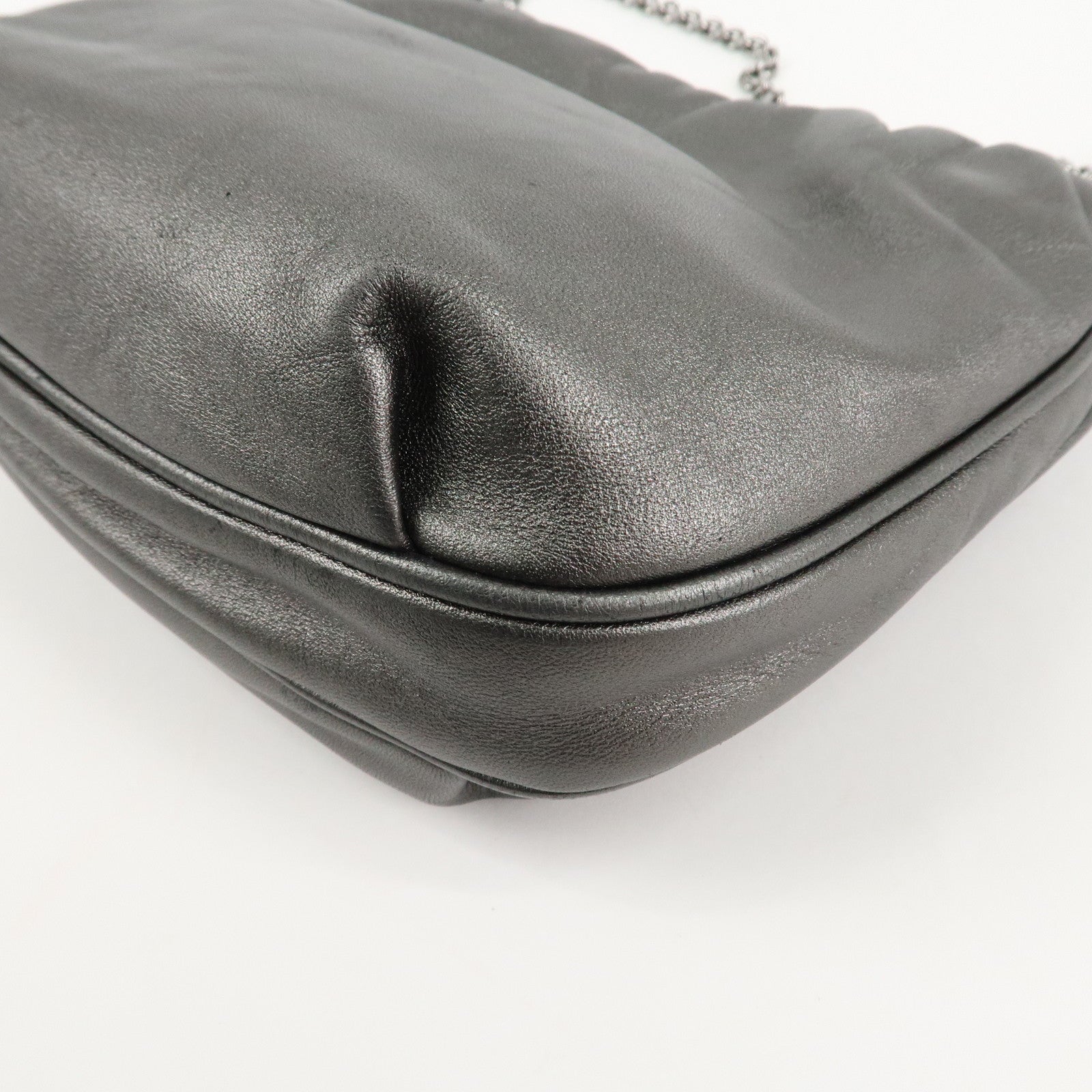 LOEWE Anagram Leather Chain Shoulder Bag Silver Used