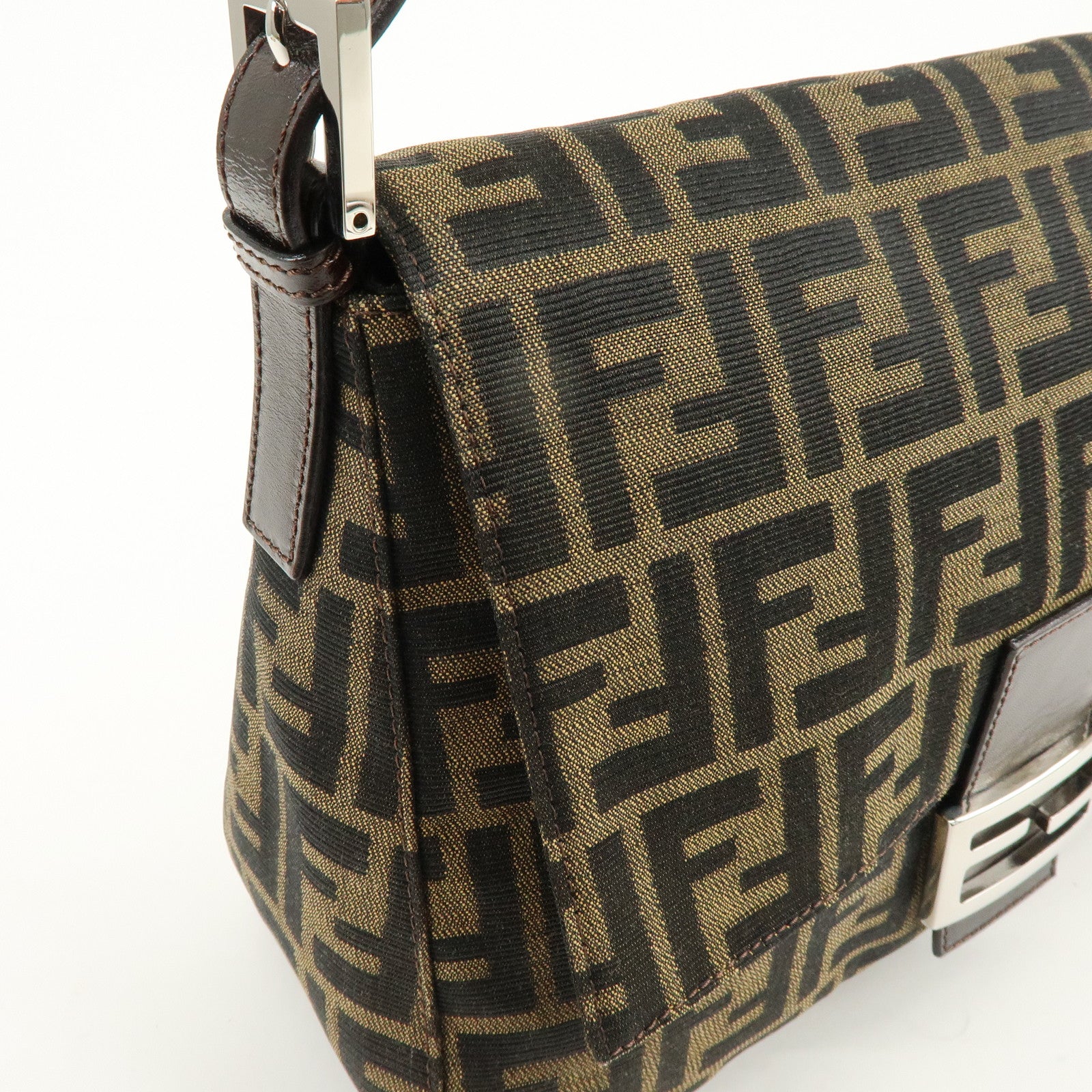 FENDI Mamma Baguette Zucca Canvas Leather Shoulder Hand Bag 26325
