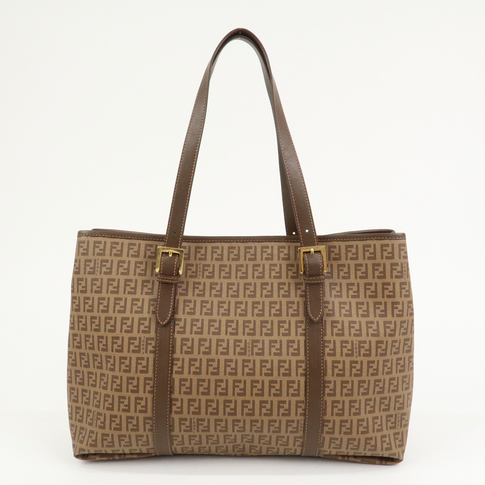 FENDI Zucchino PVC Tote Bag Shoulder Bag Hand Bag Brown 8BH238