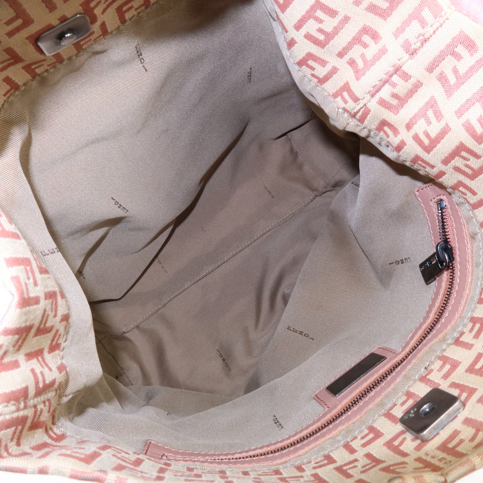 FENDI Zucchino Canvas Leather Shoulder Bag Beige Pink 8BR318