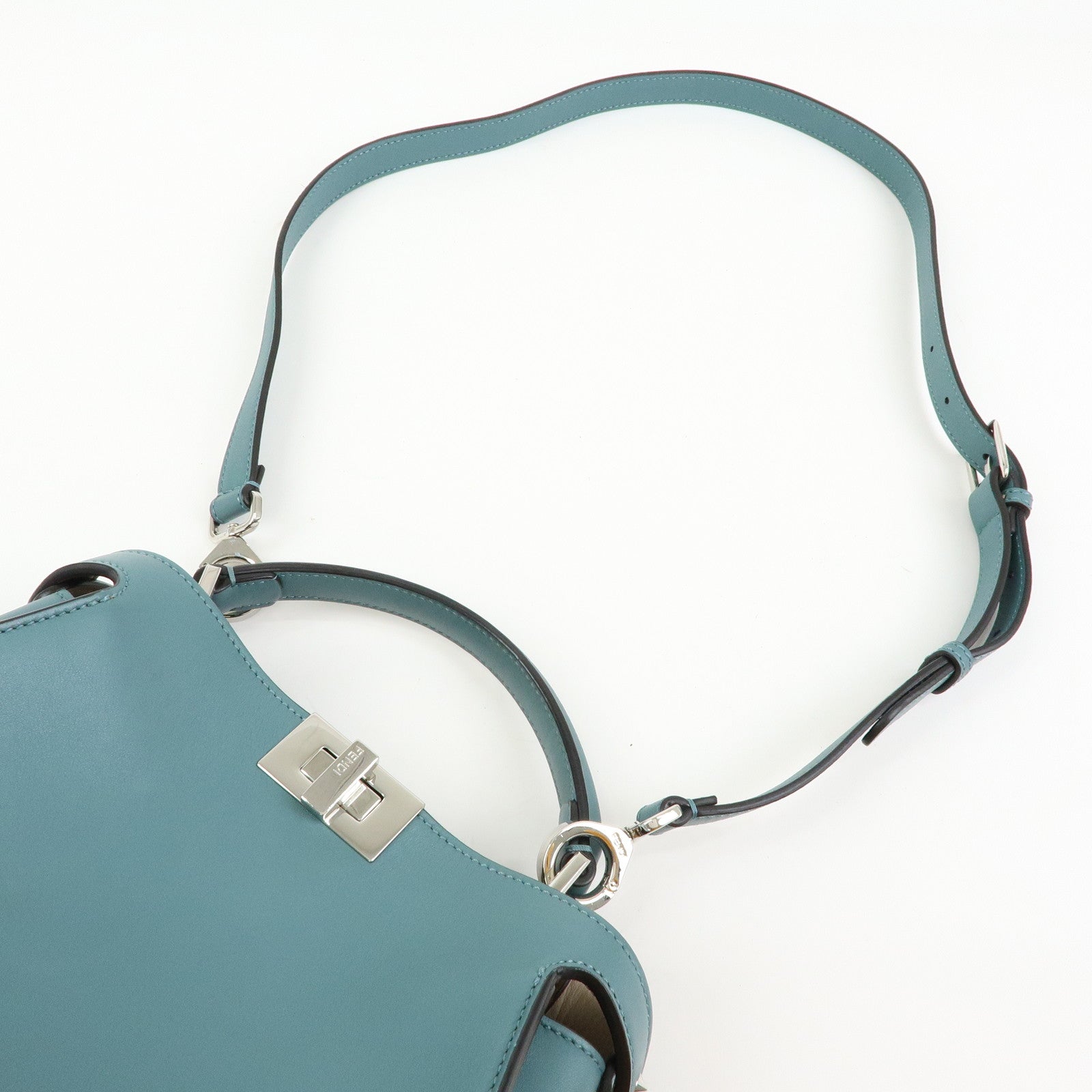 FENDI Peekaboo Iconic Essentially Leather 2Way Hand Bag Blue 8BN302