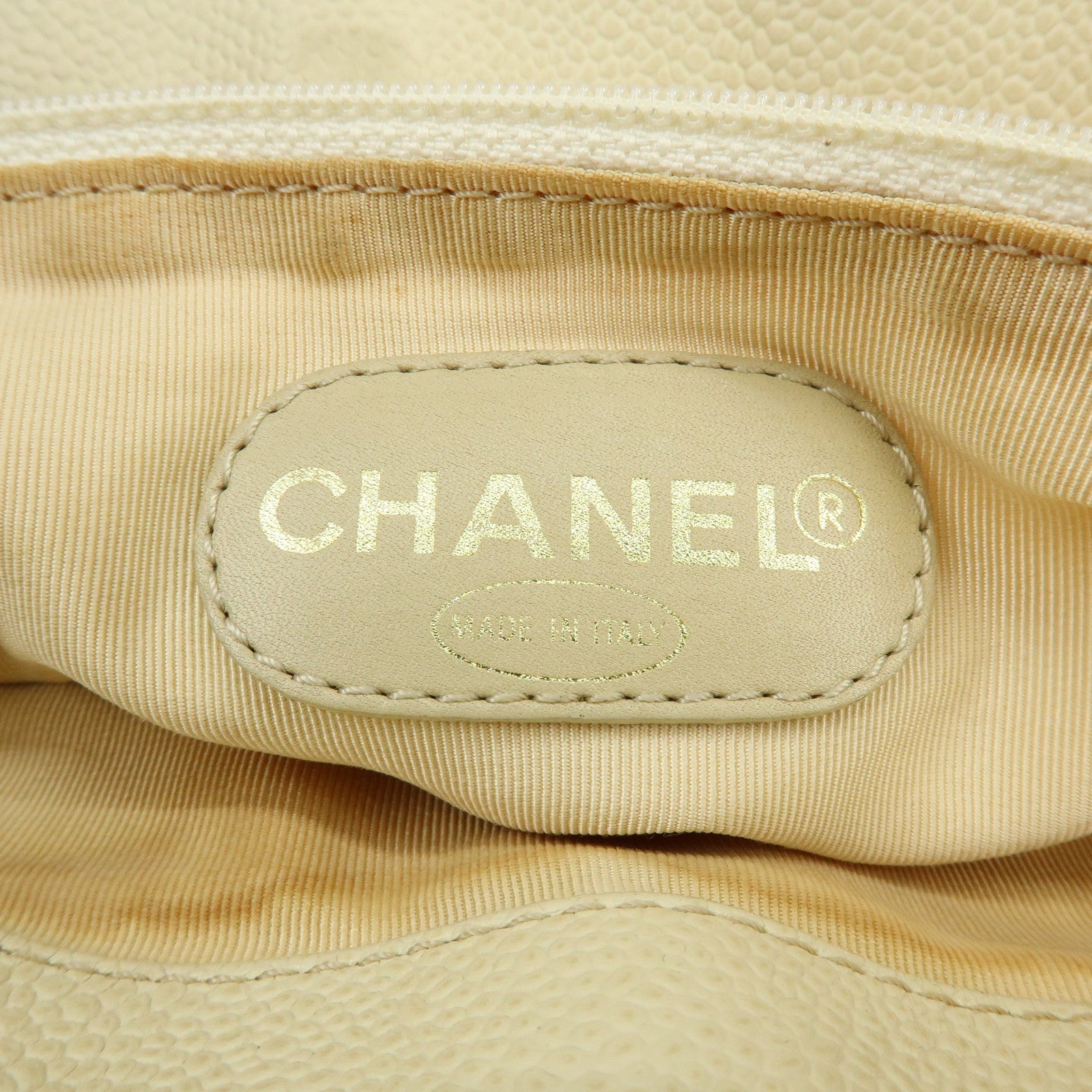 CHANEL COCO Mark Caviarskin Tote Bag Shoulder Bag Hand Bag Ivory