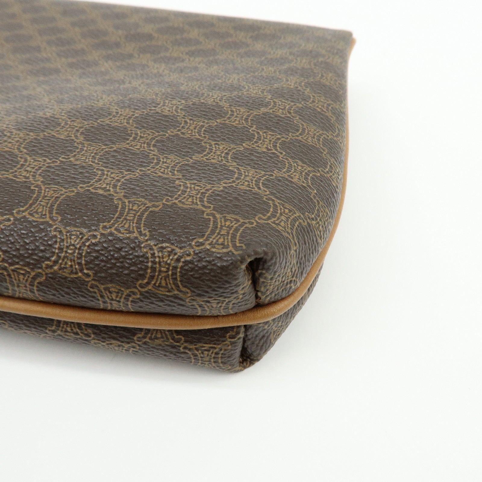 CELINE Macadam PVC Leather Clutch Bag Pouch Brown